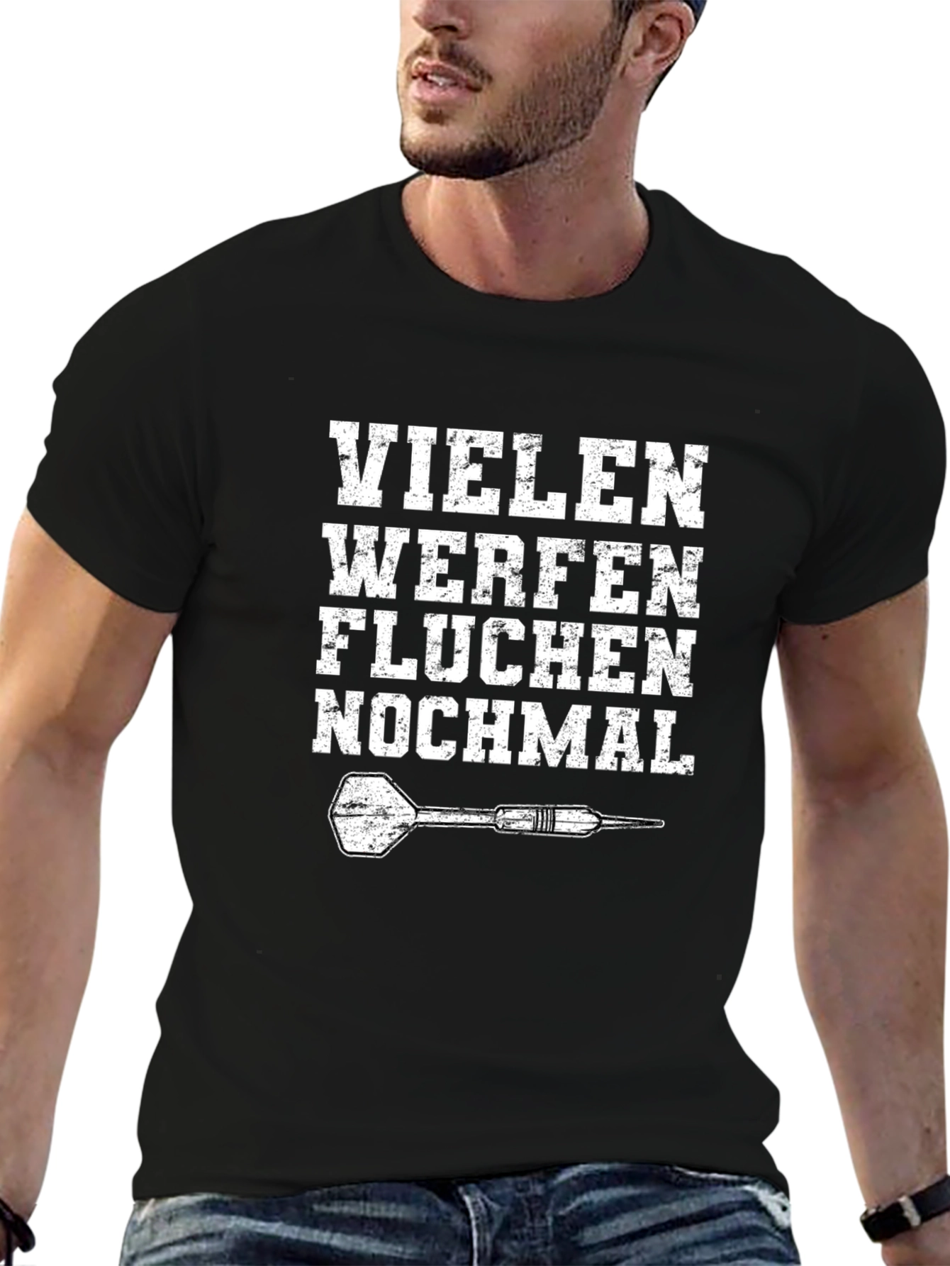 Funny German Dart Player T-Shirt - Viele Werfen Fluchen