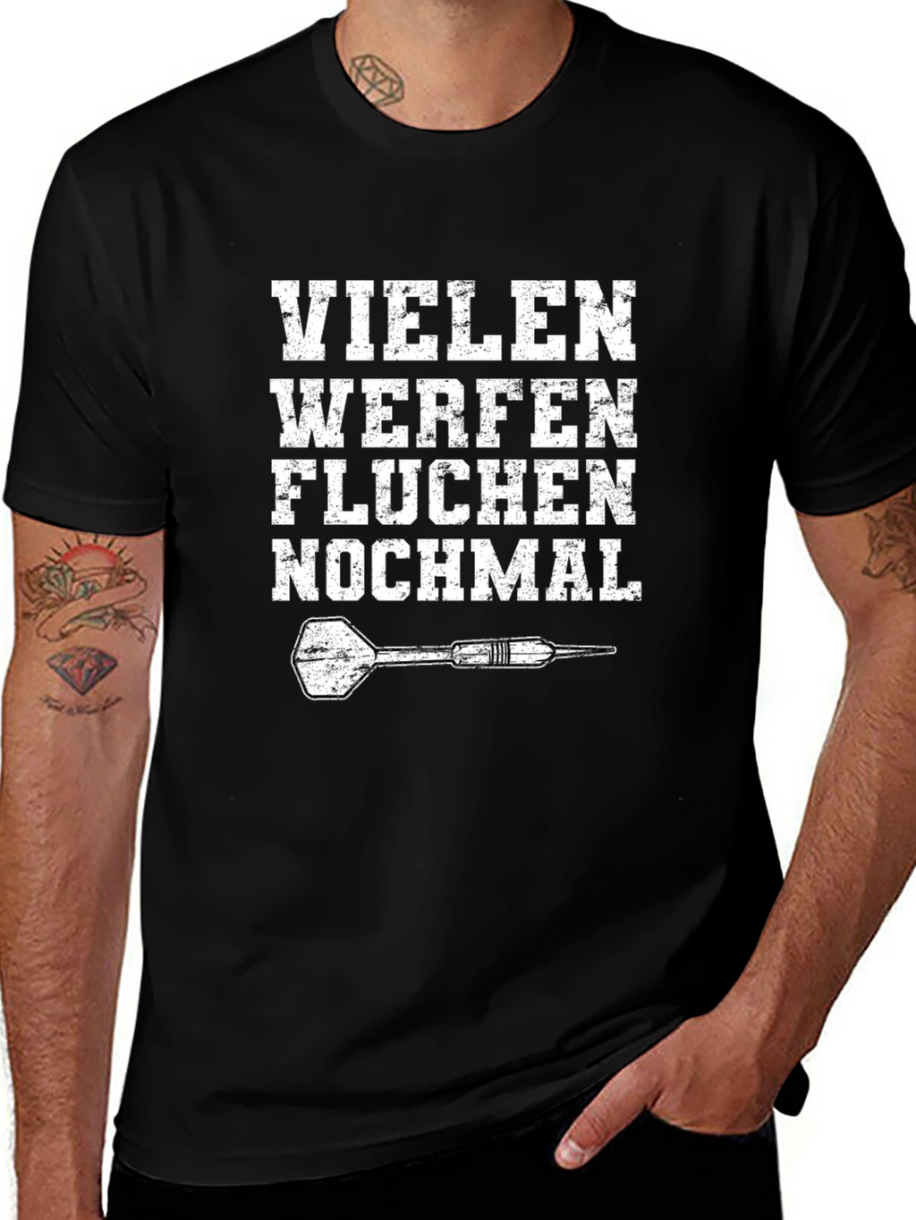 Funny German Dart Player T-Shirt - Viele Werfen Fluchen