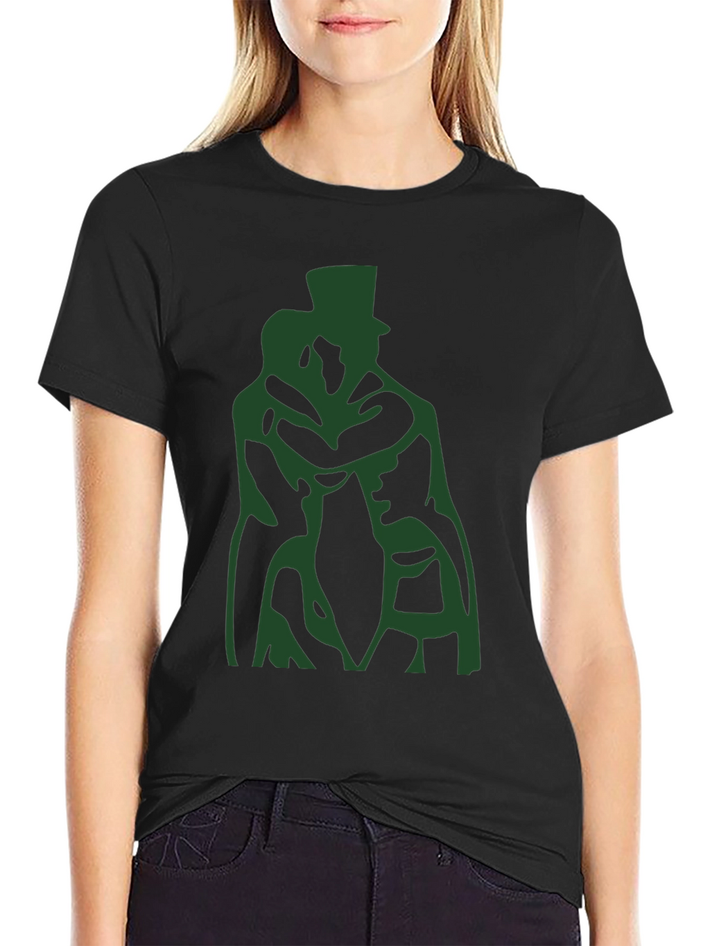 Black T-Shirt with Green Silhouette Design