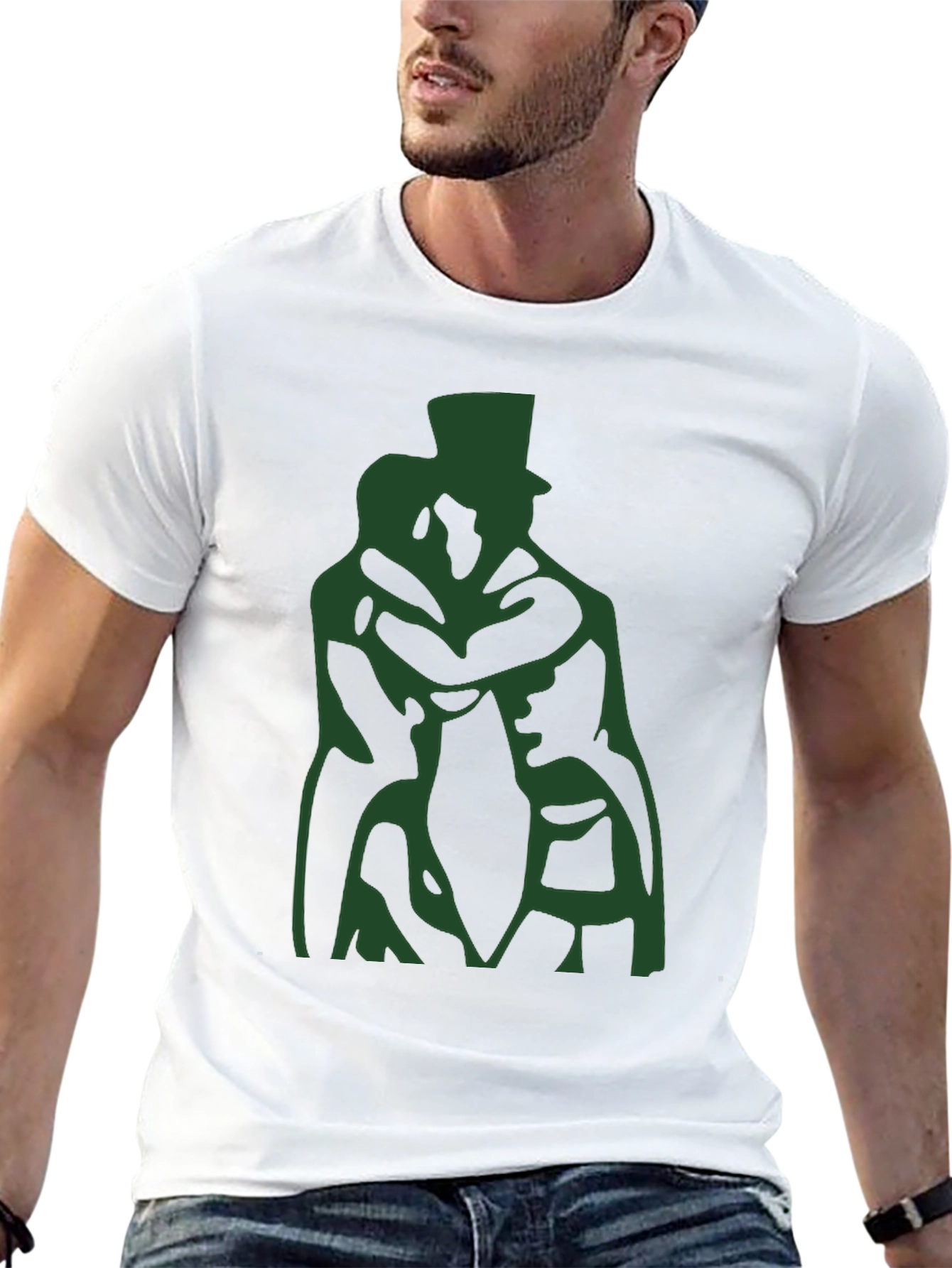 Black T-Shirt with Green Silhouette Design