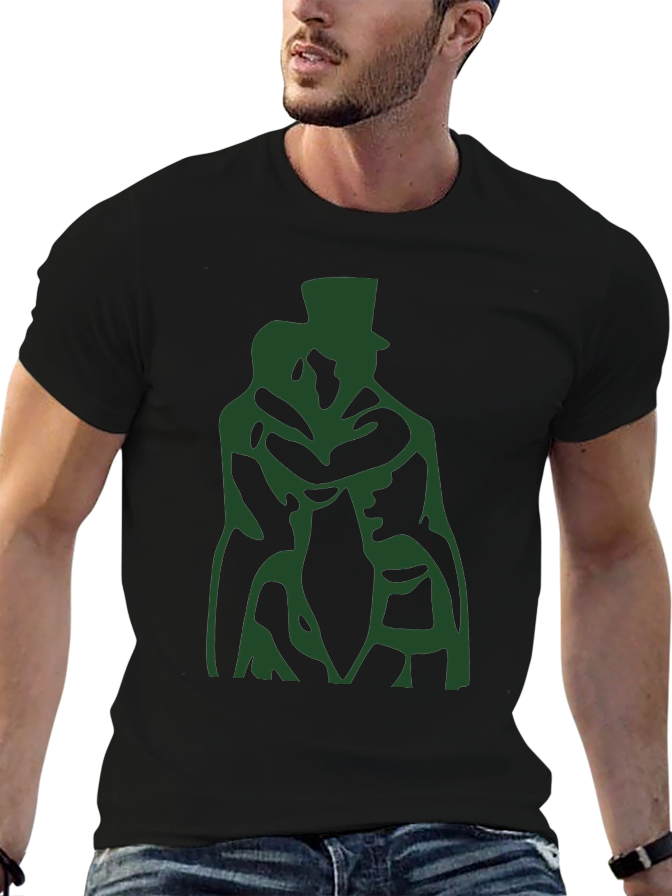 Black T-Shirt with Green Silhouette Design