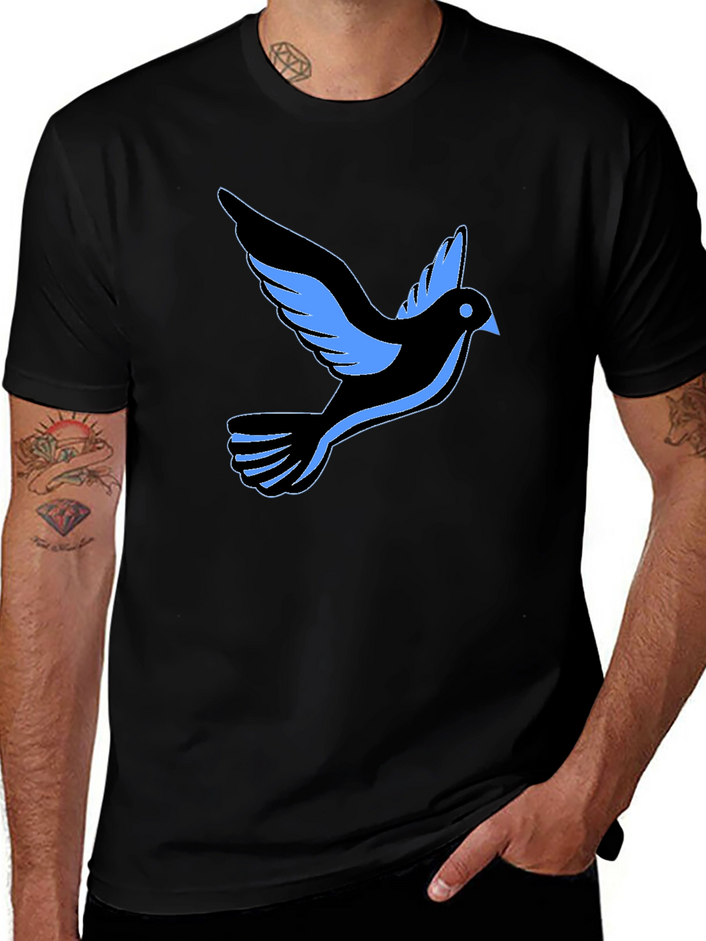 Black T-Shirt with Dove Graphic