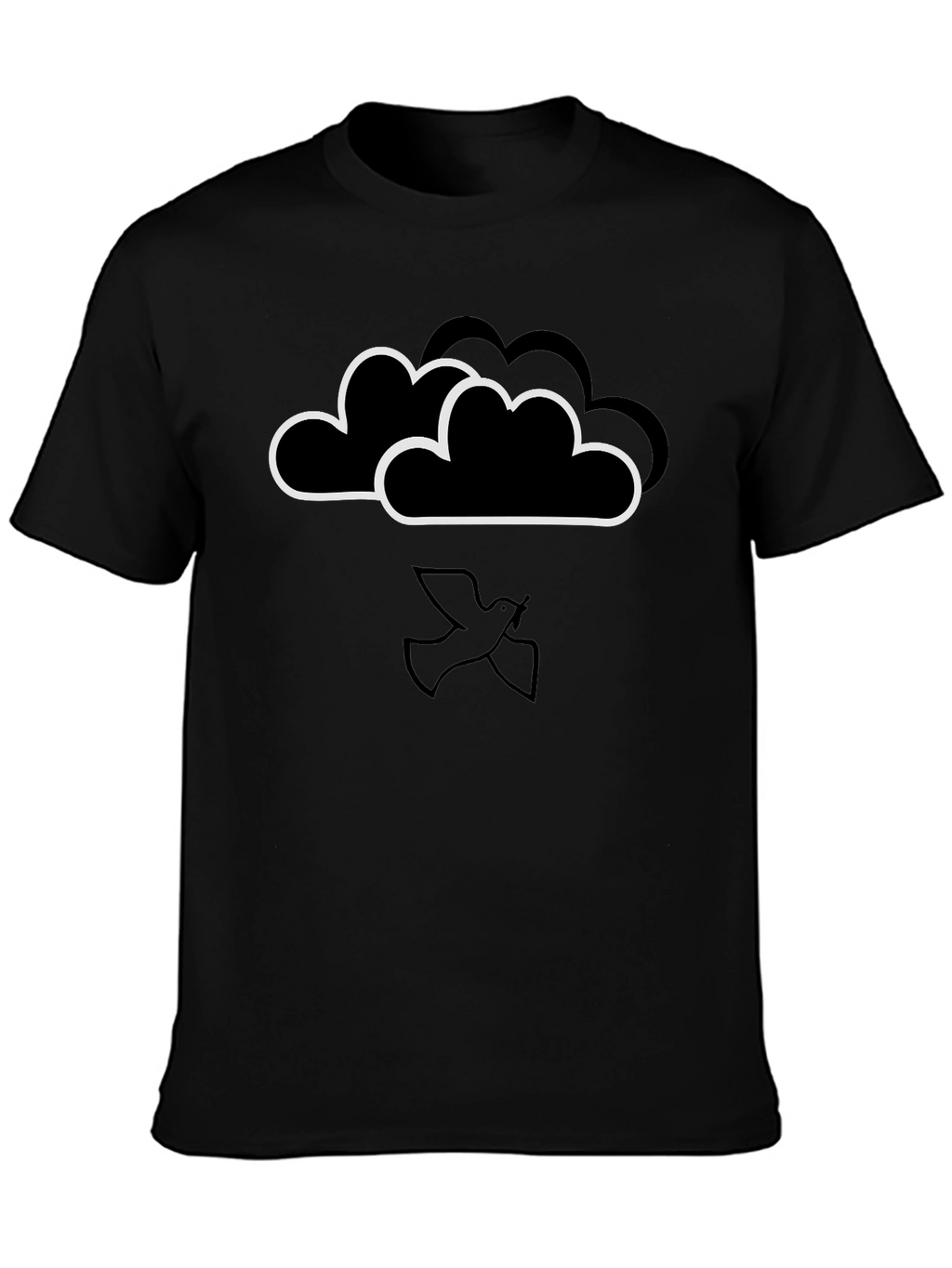 Cloud and Dove Graphic Black T-Shirt