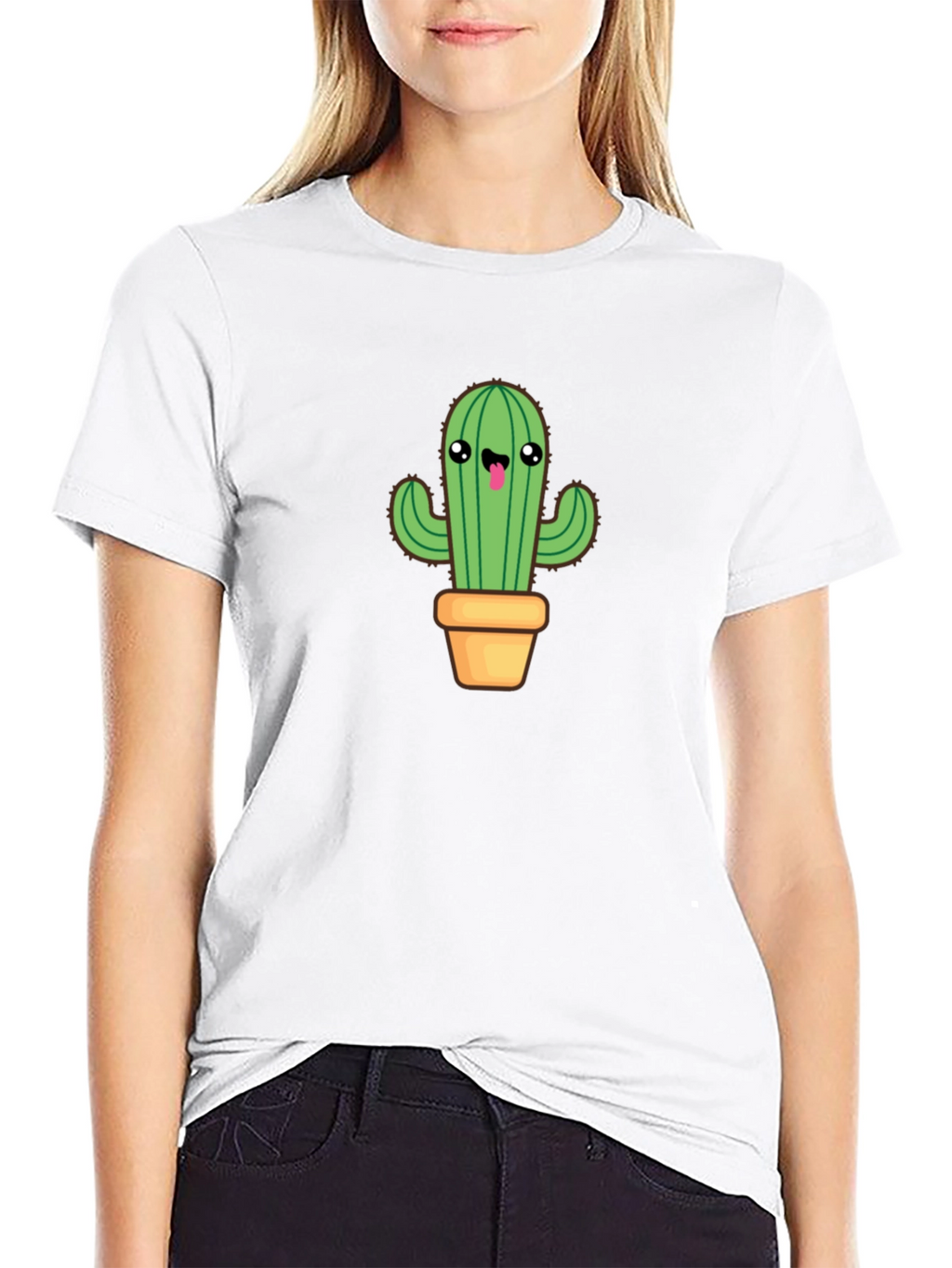 Cute Cactus Graphic Tee - Black Cotton Blend