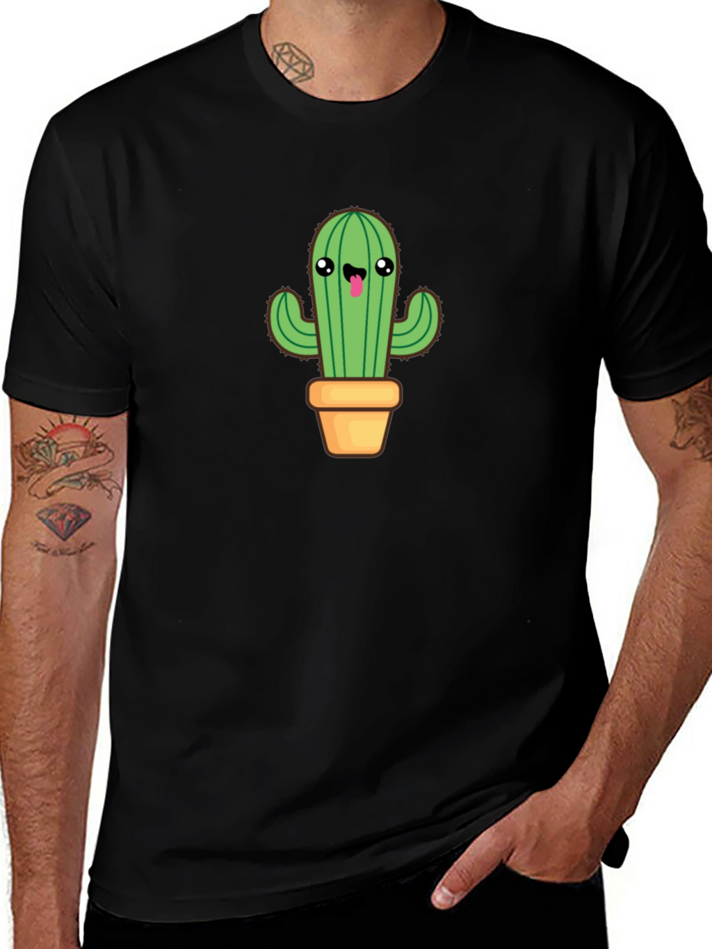 Cute Cactus Graphic Tee - Black Cotton Blend