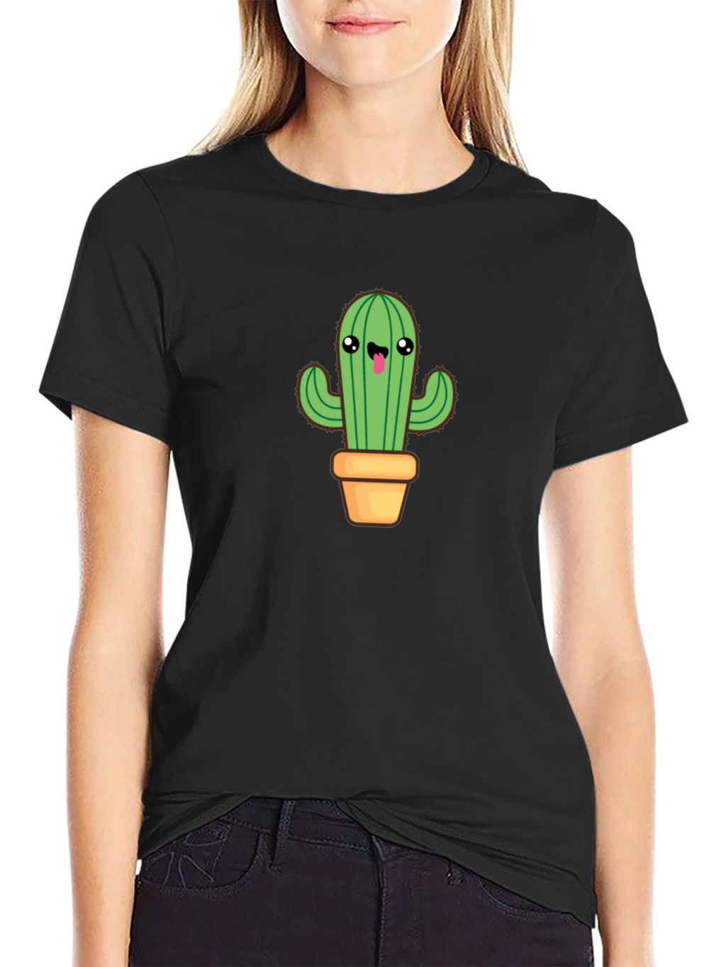 Cute Cactus Graphic Tee - Black Cotton Blend