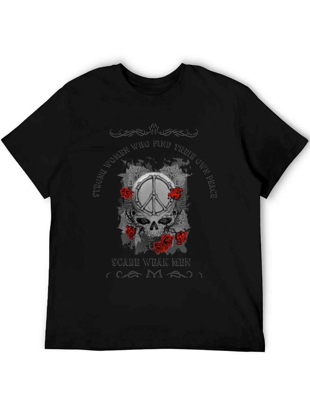 Skull & Peace Sign Graphic Print T-Shirt