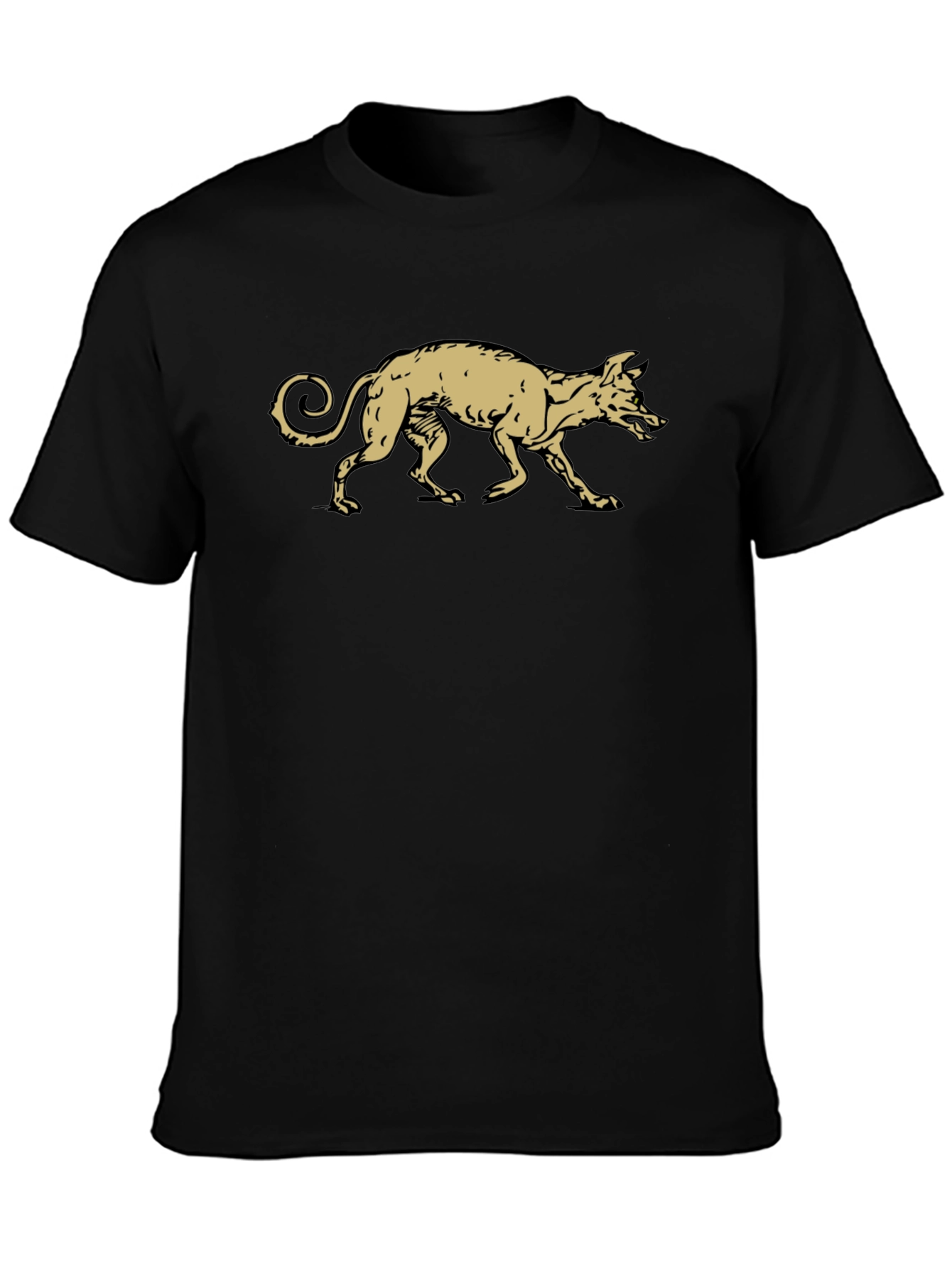 Black T-Shirt with Gold Running Dog Graphic