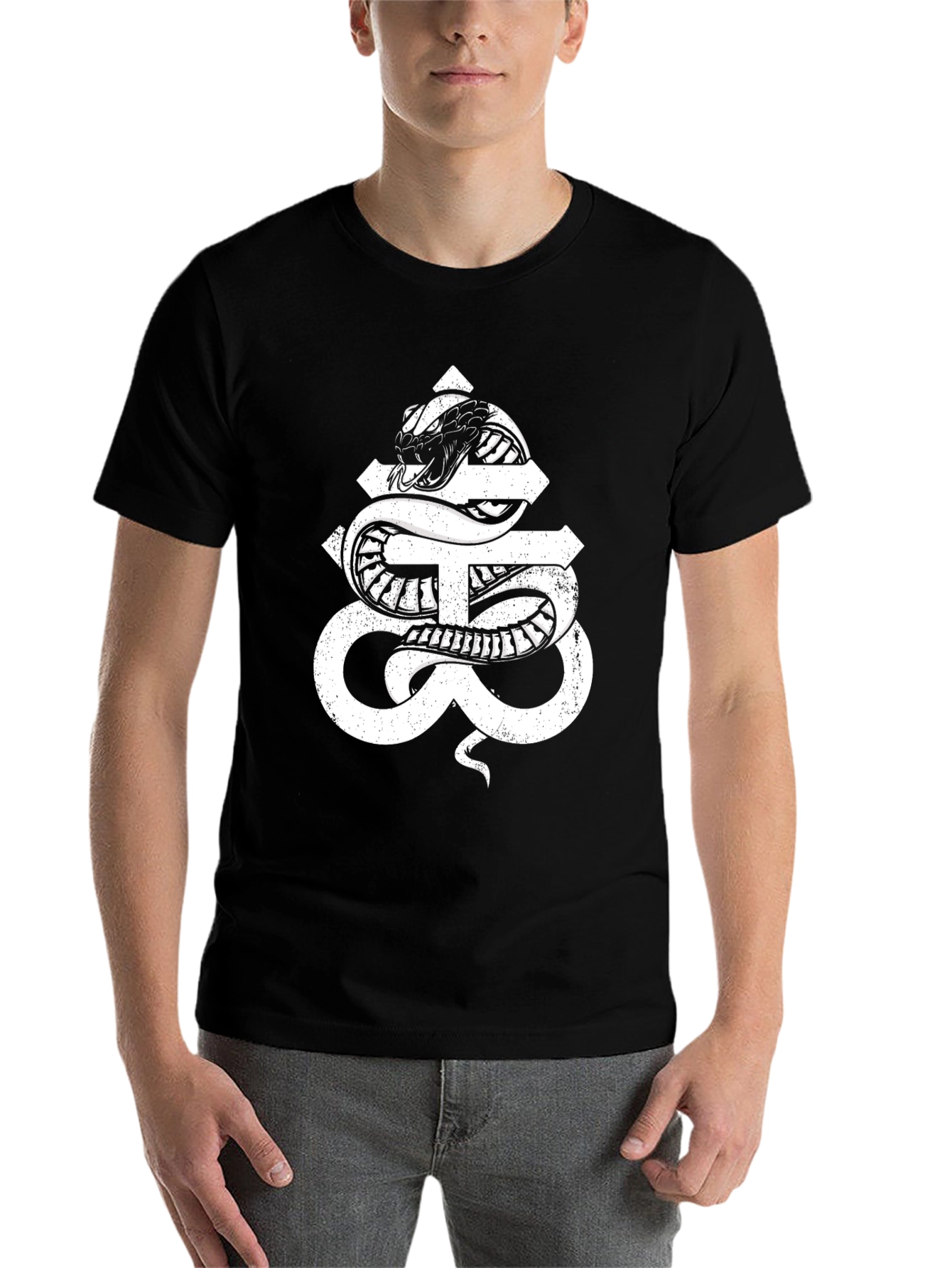 Snake Cross Graphic Black T-Shirt