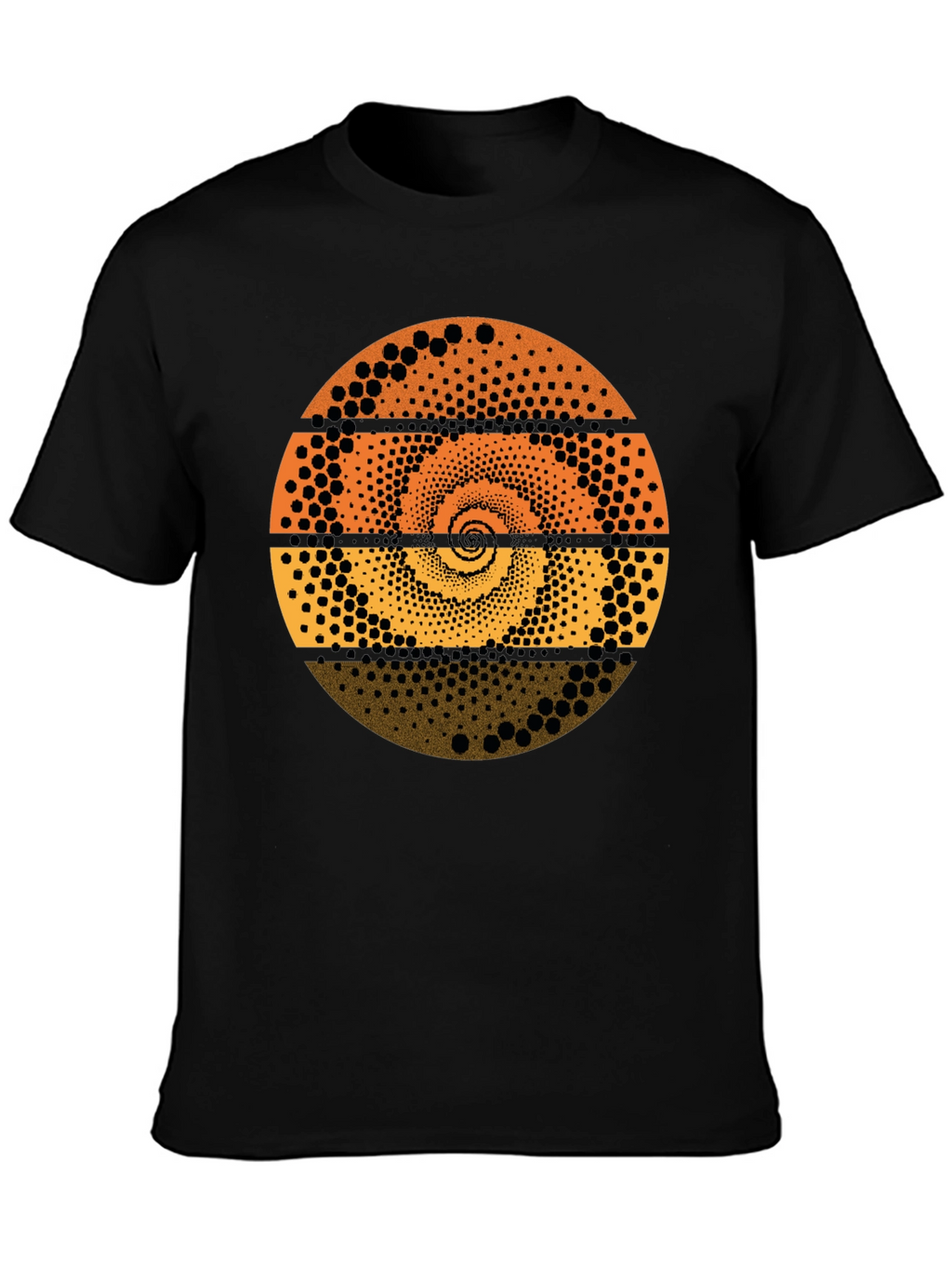 Abstract Dot Spiral Graphic Tee - Black Cotton T-Shirt