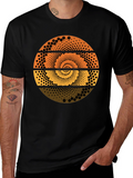 Abstract Dot Spiral Graphic Tee - Black Cotton T-Shirt