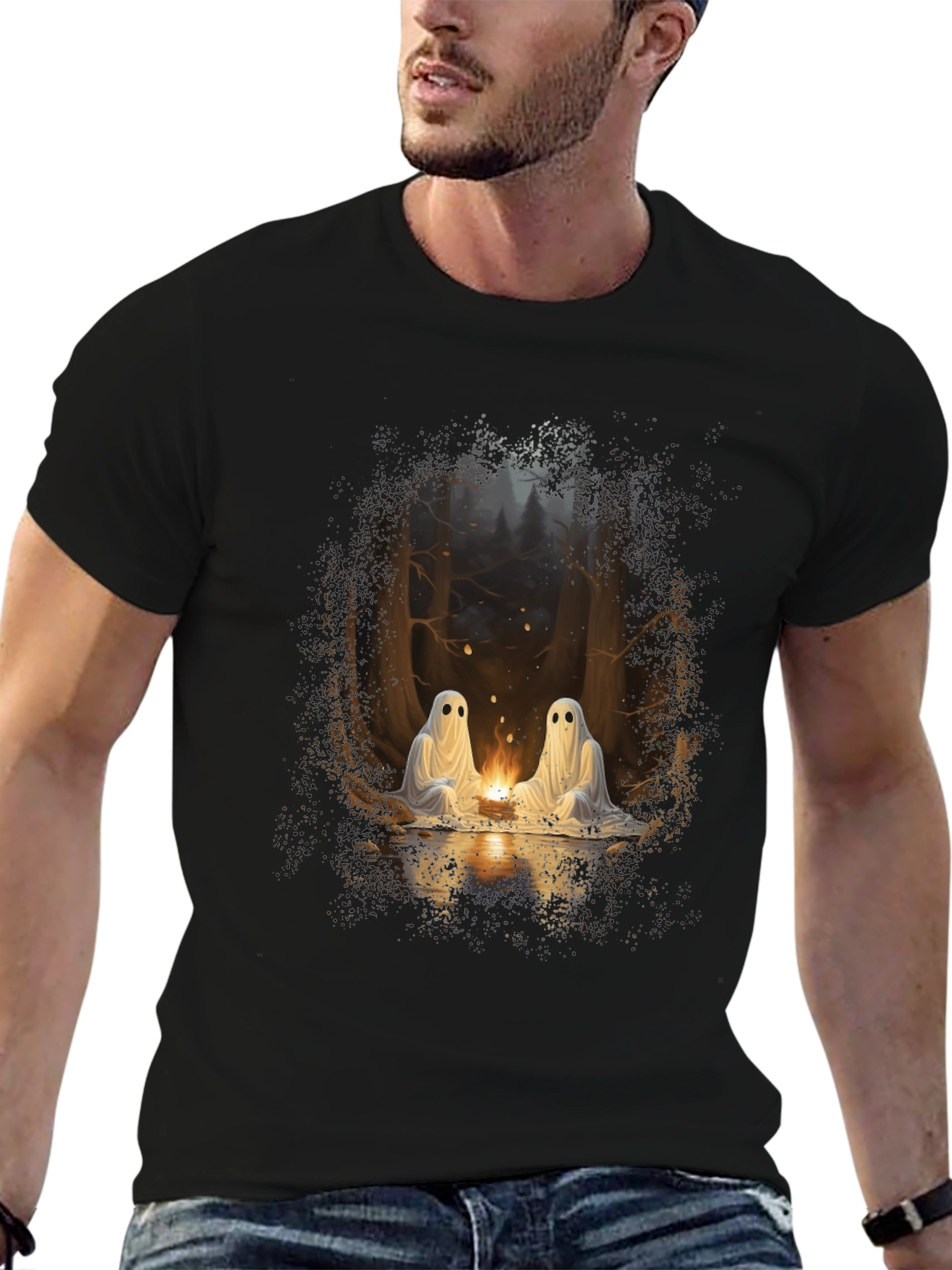 Ghostly Campfire Graphic Tee - Black