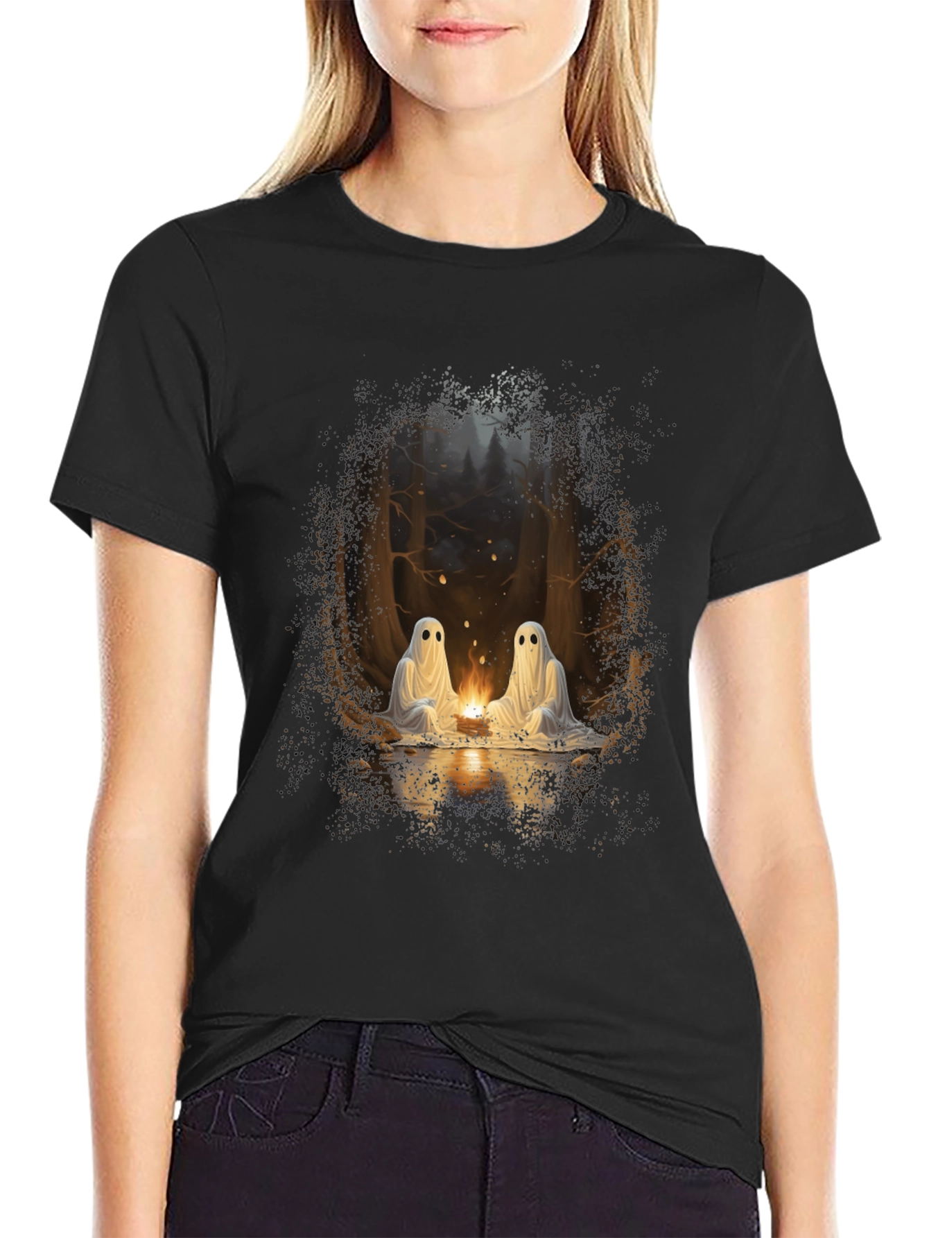 Ghostly Campfire Graphic Tee - Black