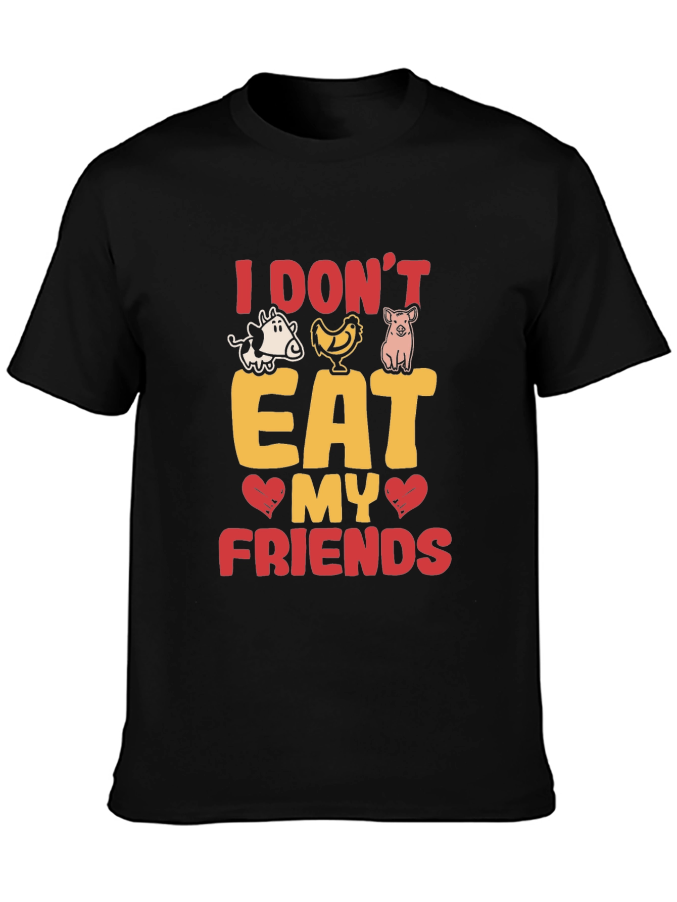 Vegan I Dont Eat My Friends Black Graphic T-Shirt
