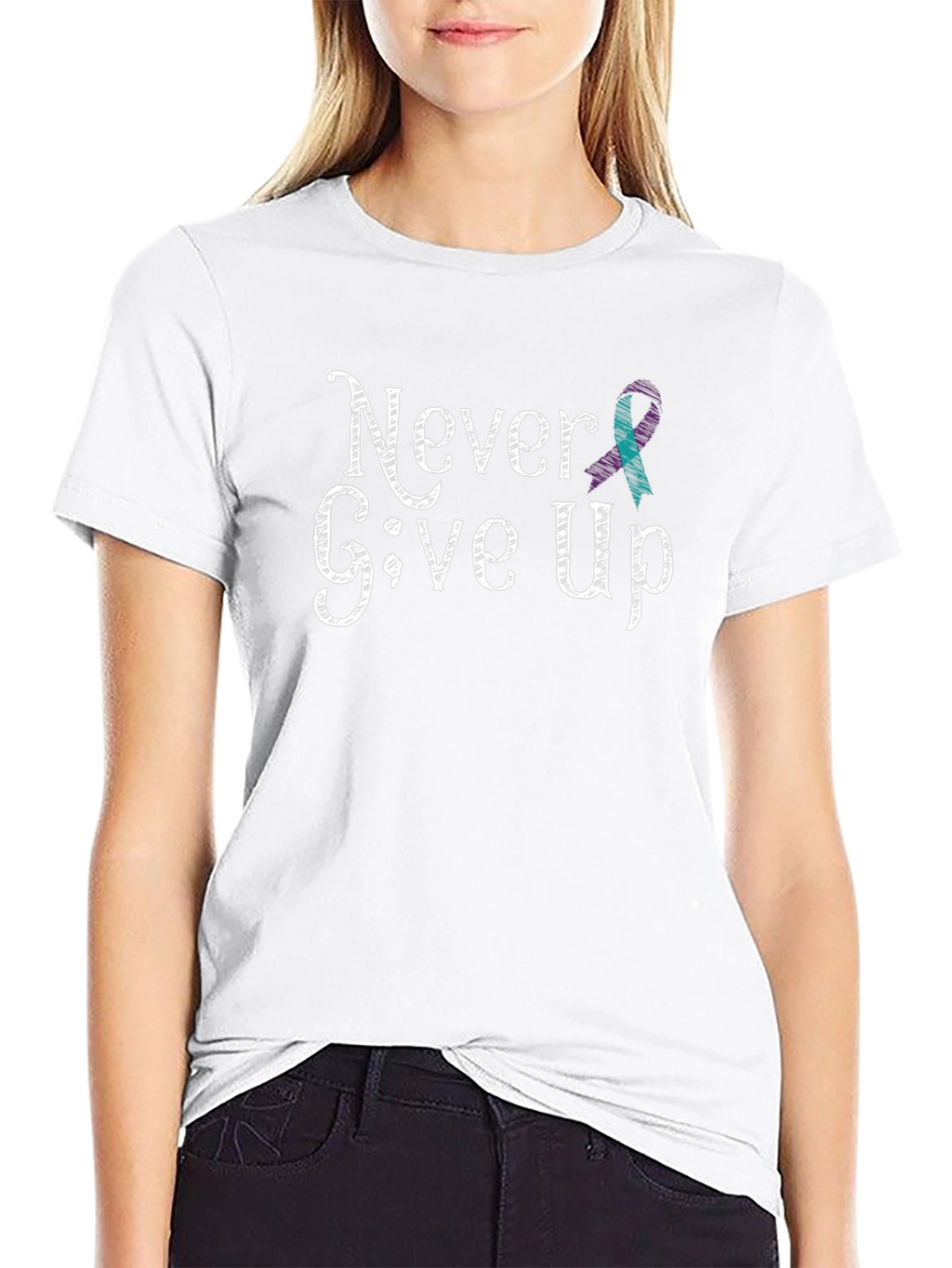 Never Give Up T-Shirt: Teal Ribbon Design