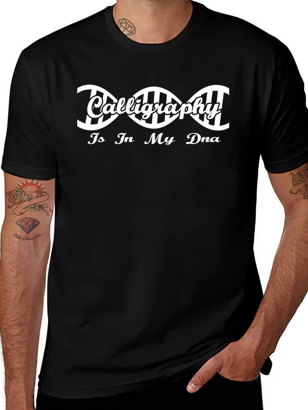 Calligraphy DNA Black T-Shirt - Artistic Expression Tee