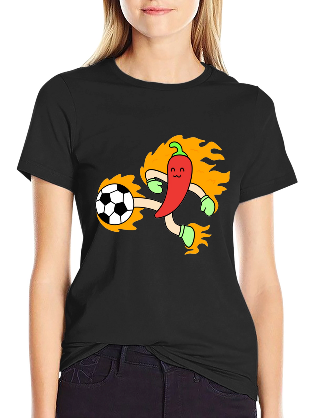 Spicy Soccer T-Shirt - Chili Pepper Kicking Ball