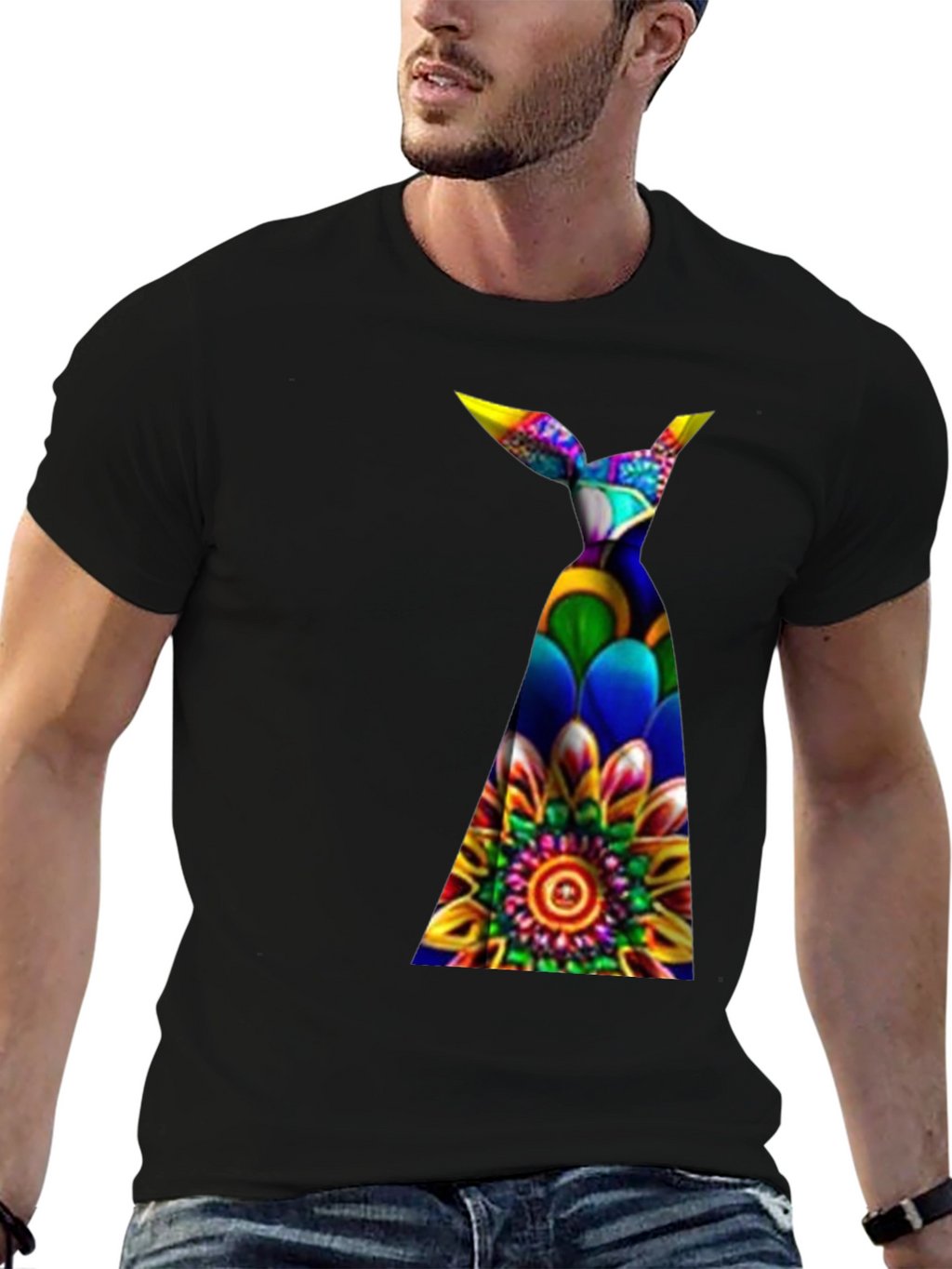 Funky Floral Tie Dye Graphic Tee - Black