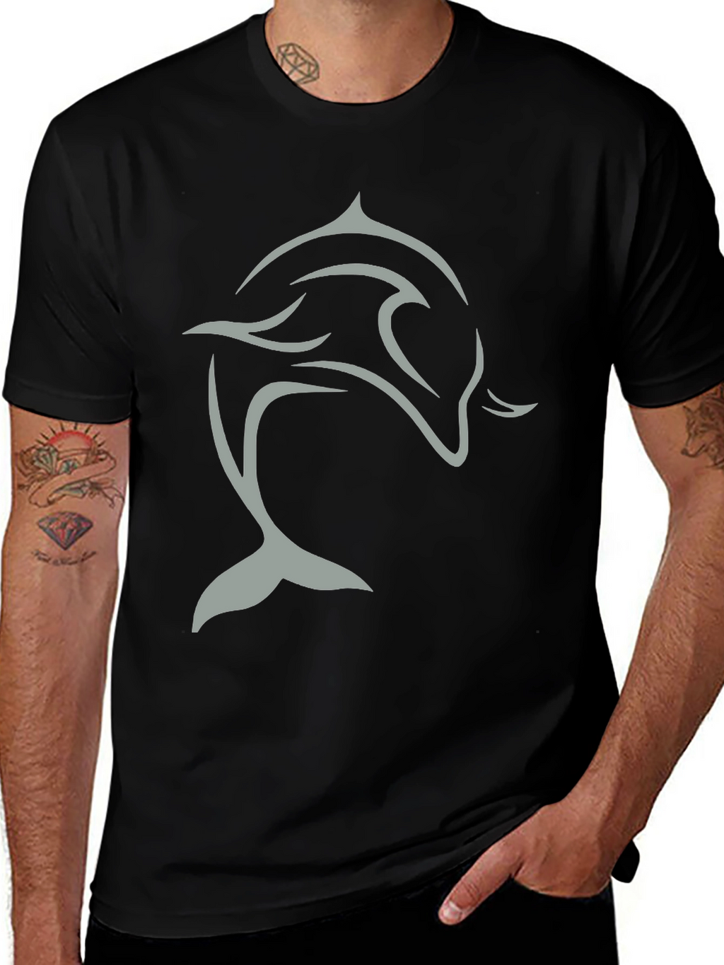 Black Dolphin Graphic Tee - Stylish & Comfortable