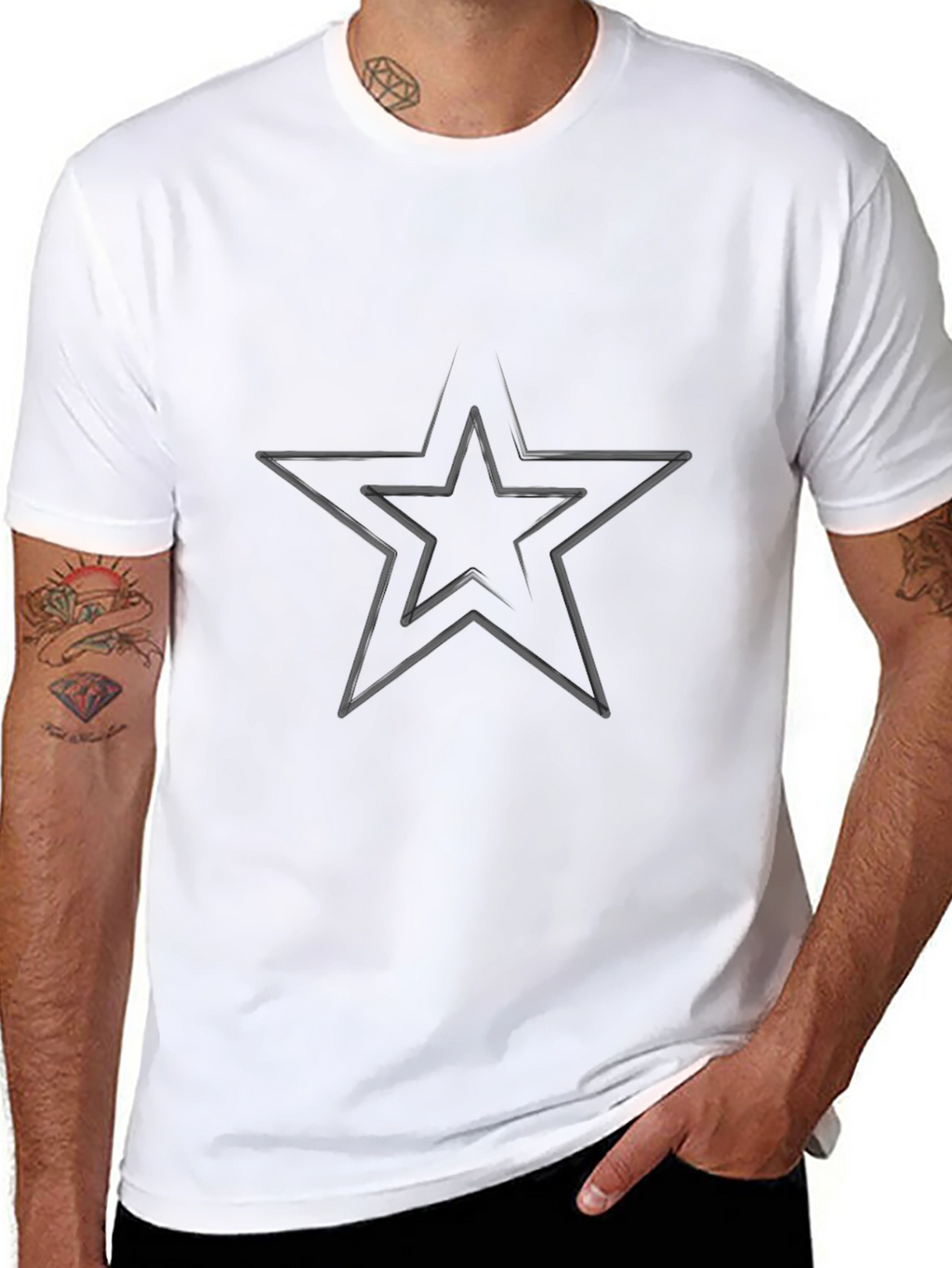 Mens Black Star Graphic Tee - Casual Comfort