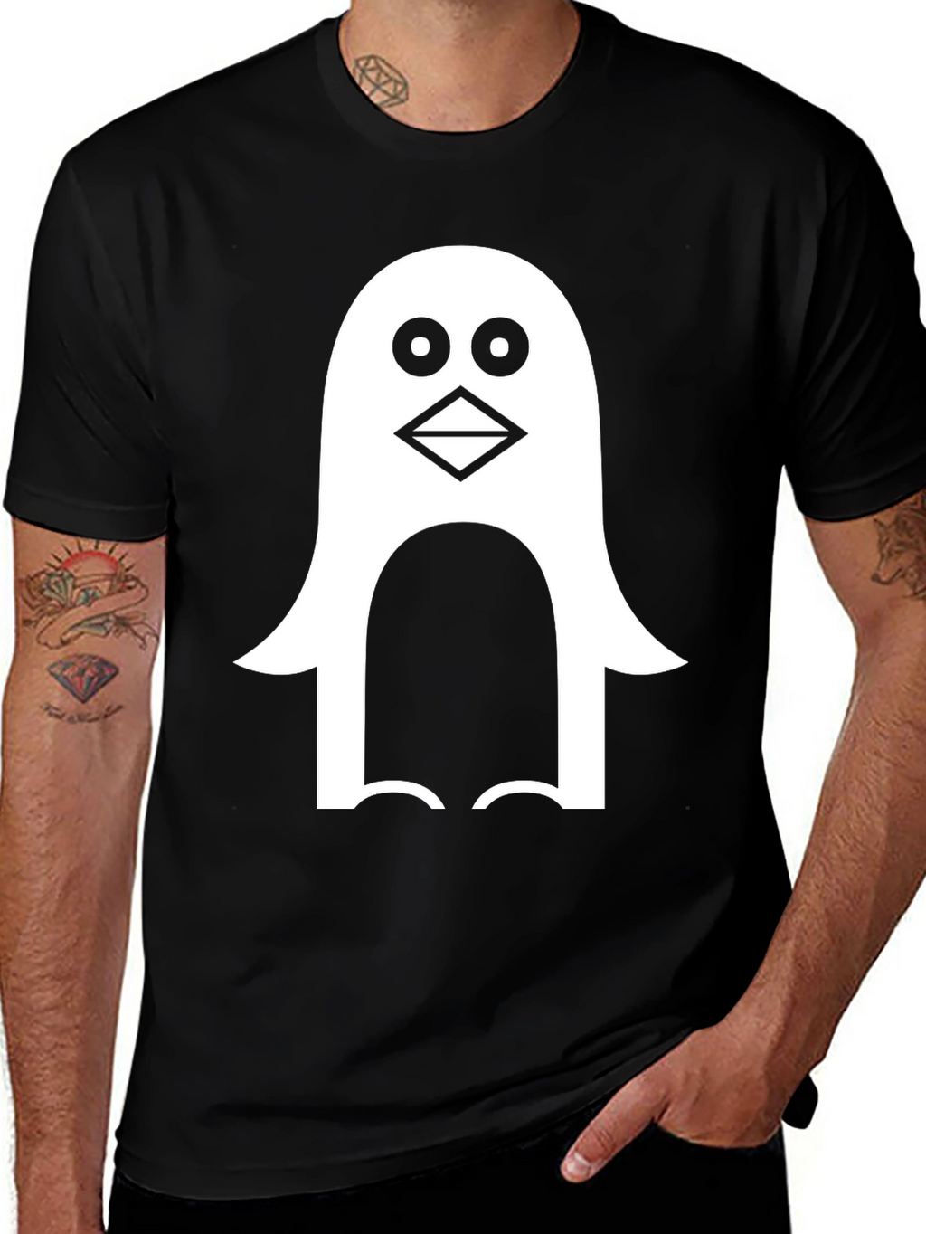 Penguin Graphic Tee - Black Cotton Blend T-Shirt