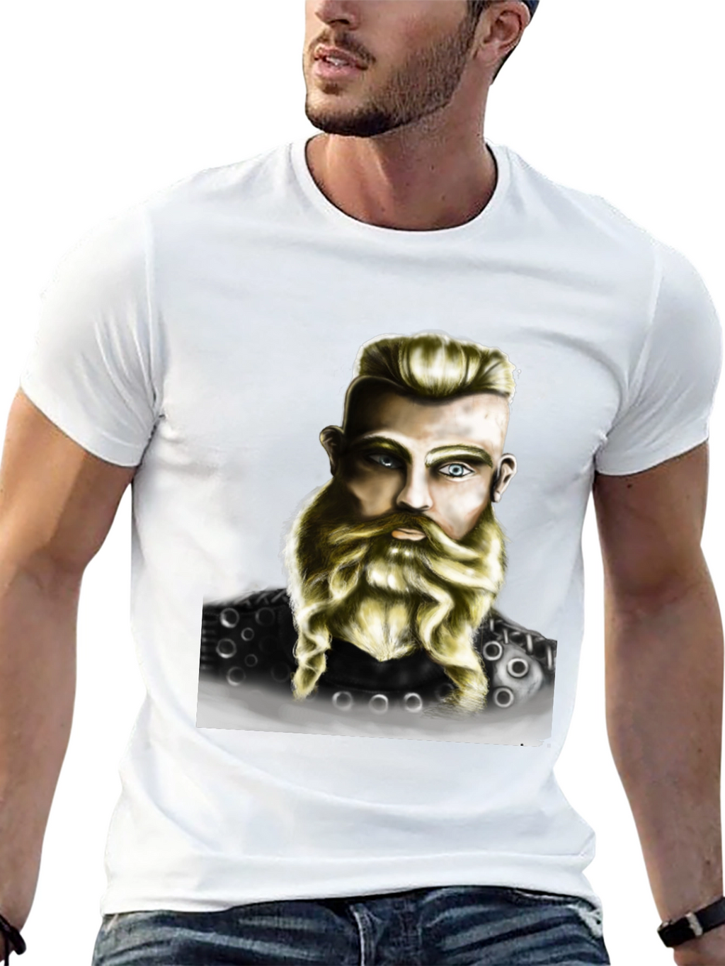 Viking Warrior Portrait Graphic T-Shirt - Black