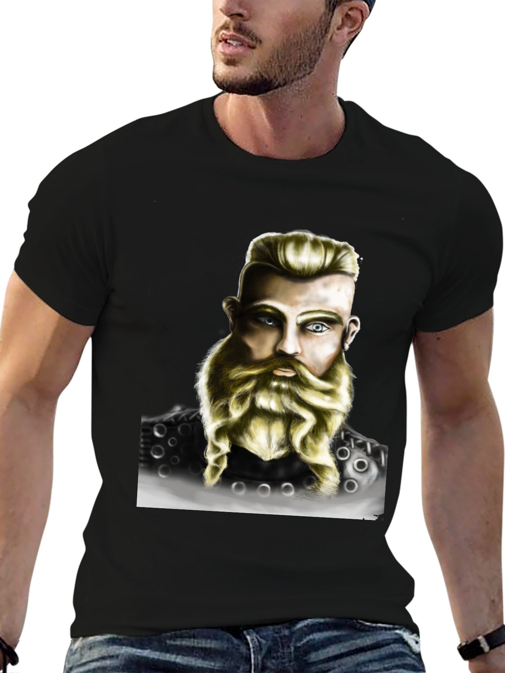 Viking Warrior Portrait Graphic T-Shirt - Black