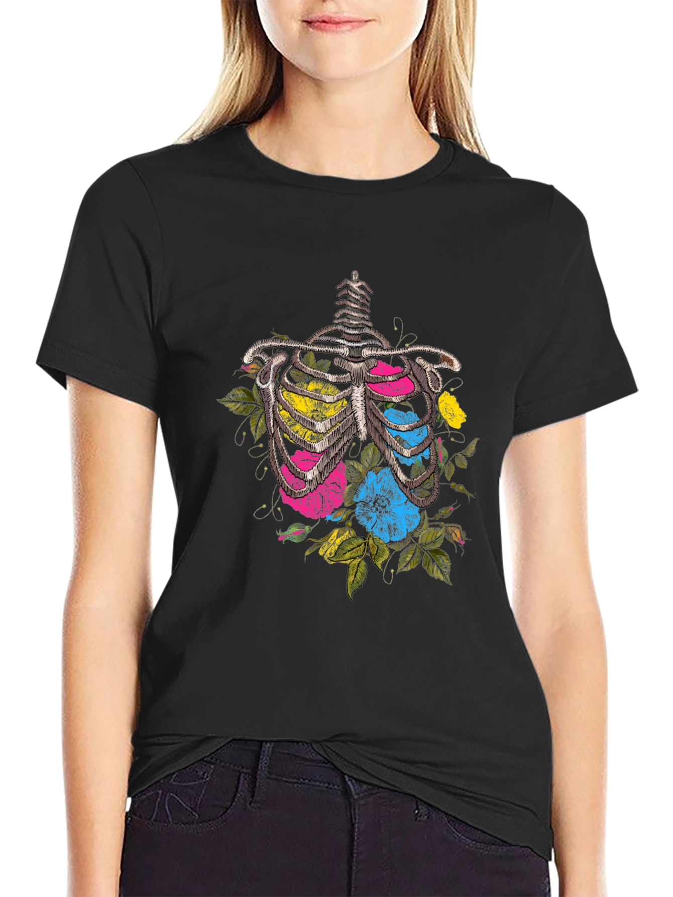 Floral Ribcage Graphic T-Shirt - Unique Anatomy Tee