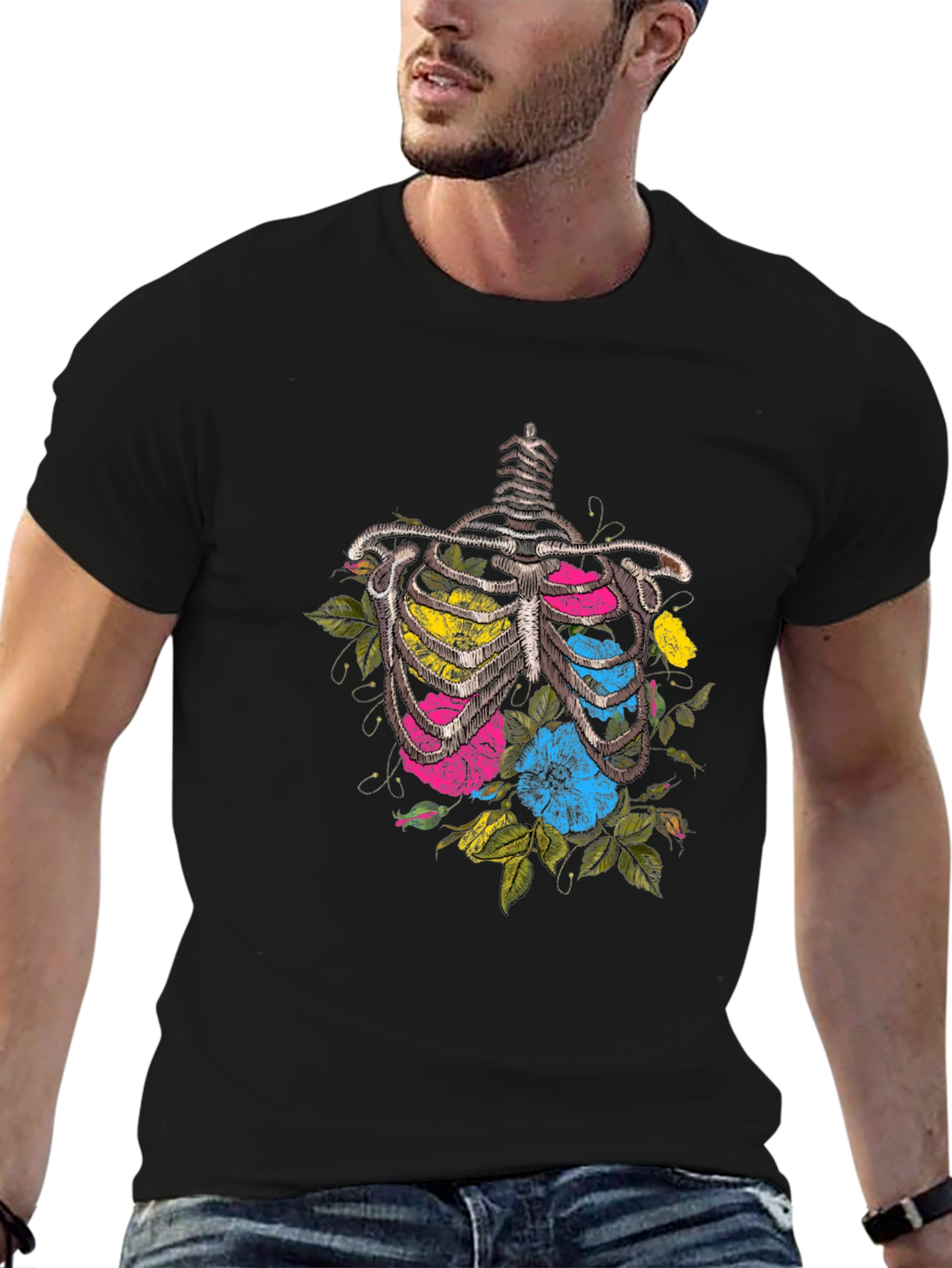 Floral Ribcage Graphic T-Shirt - Unique Anatomy Tee