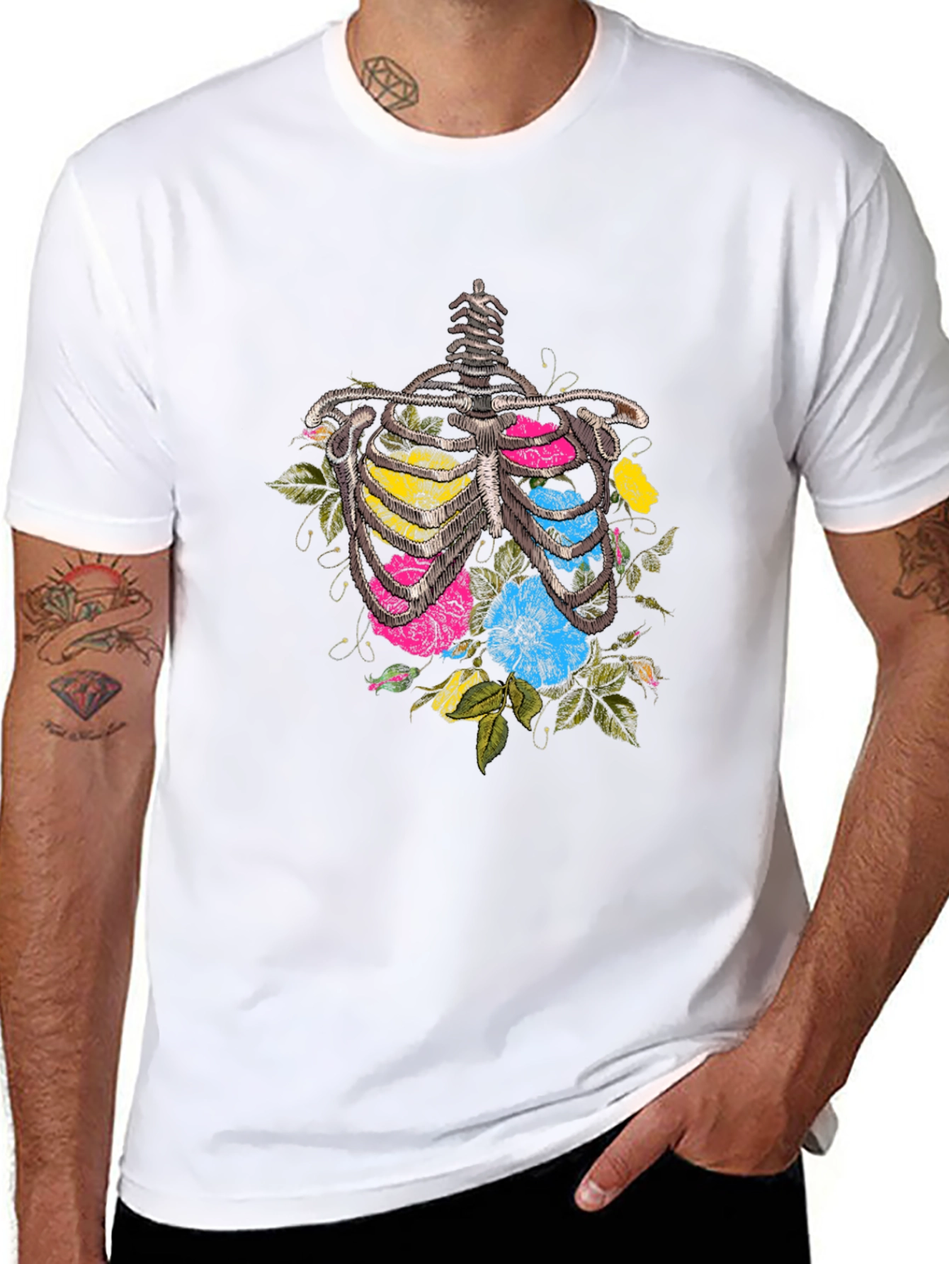Floral Ribcage Graphic T-Shirt - Unique Anatomy Tee
