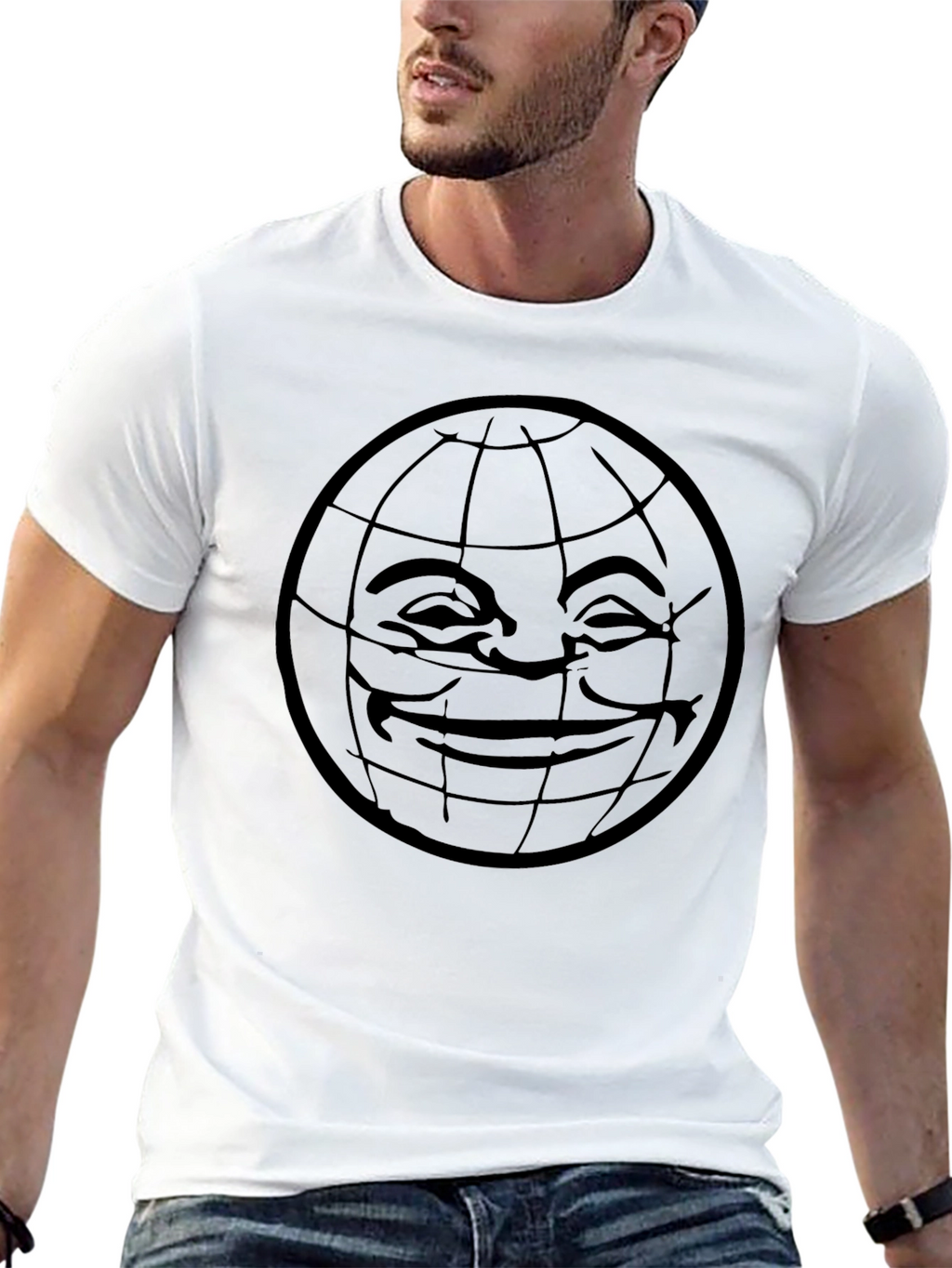 Smiley Globe Graphic Tee - Black Comfort Fit