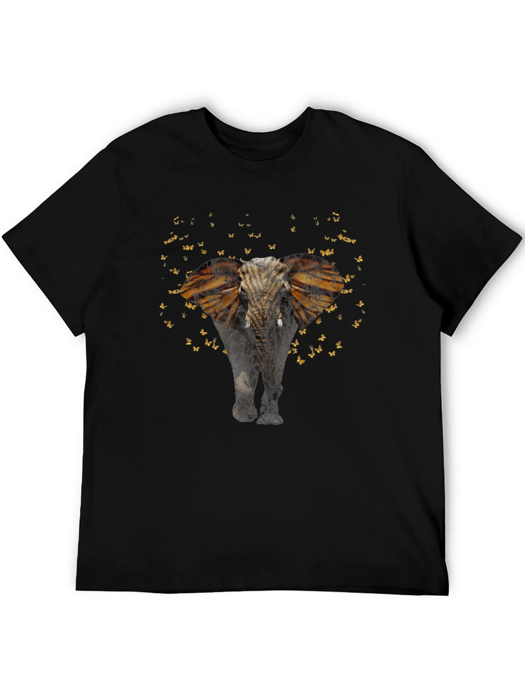 Elephant Butterfly Graphic Black T-Shirt