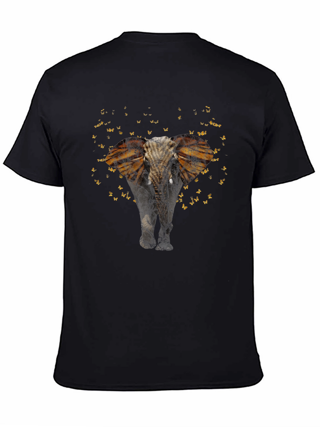 Elephant Butterfly Graphic Black T-Shirt