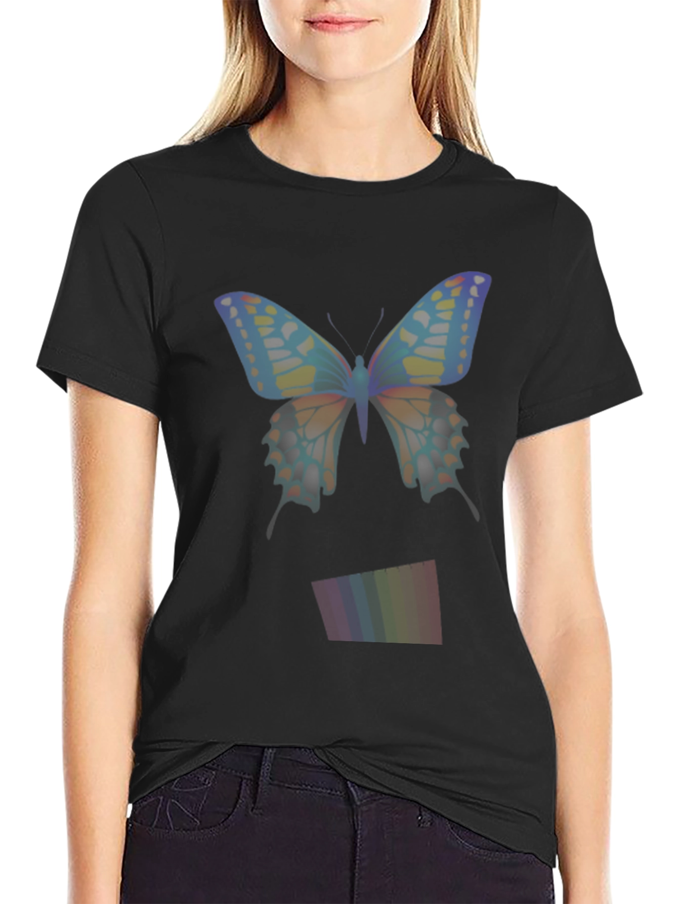 Butterfly Rainbow Mens Black T-Shirt