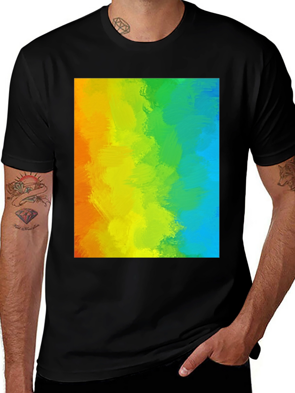 Rainbow Brushstroke Graphic Tee - Mens Black T-Shirt