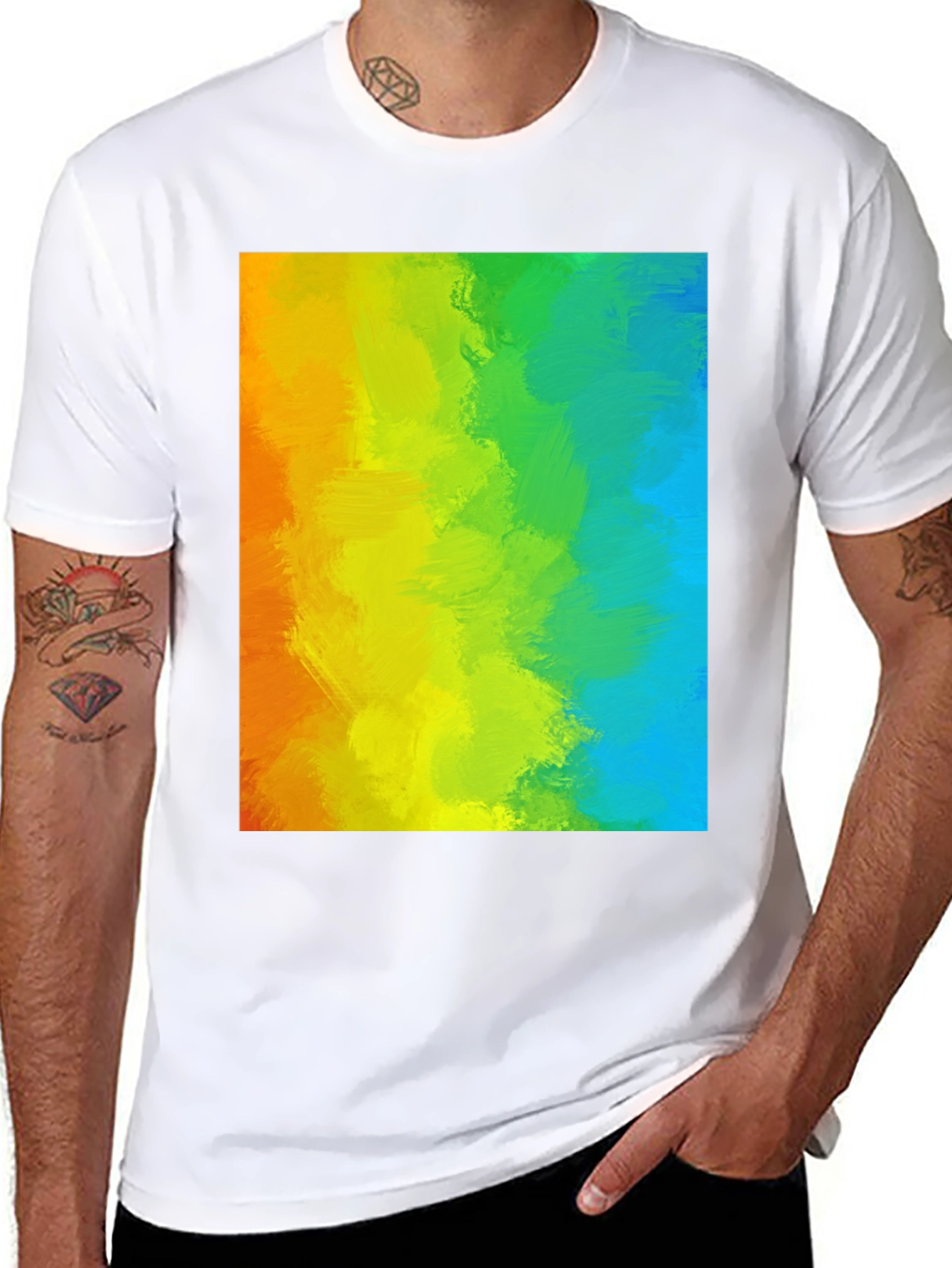 Rainbow Brushstroke Graphic Tee - Mens Black T-Shirt