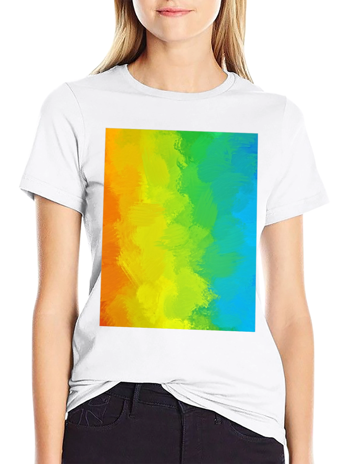 Rainbow Brushstroke Graphic Tee - Mens Black T-Shirt