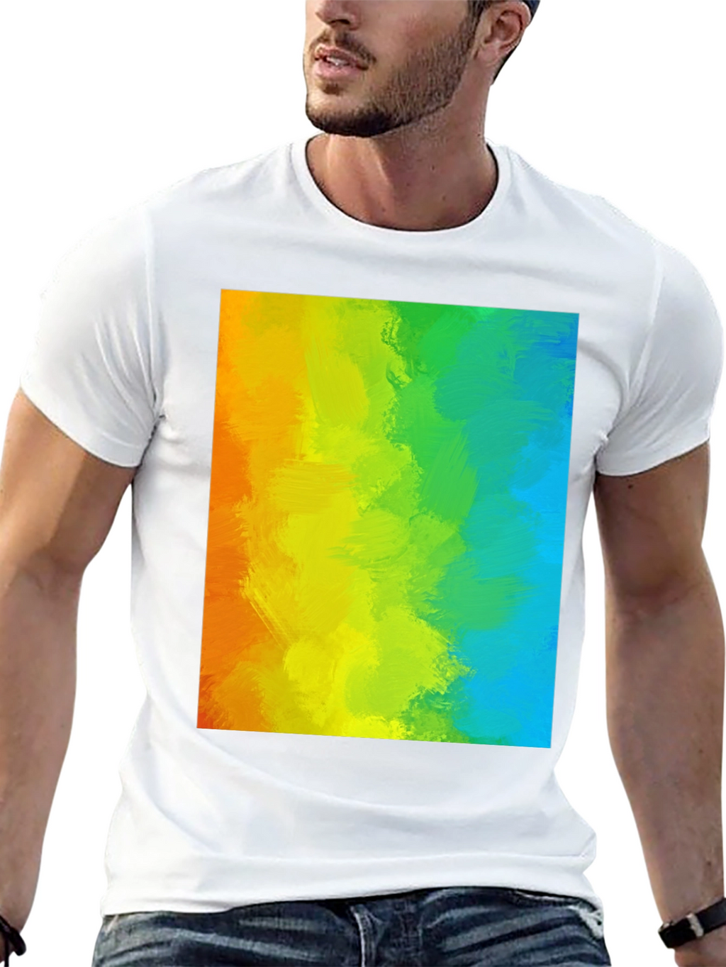 Rainbow Brushstroke Graphic Tee - Mens Black T-Shirt