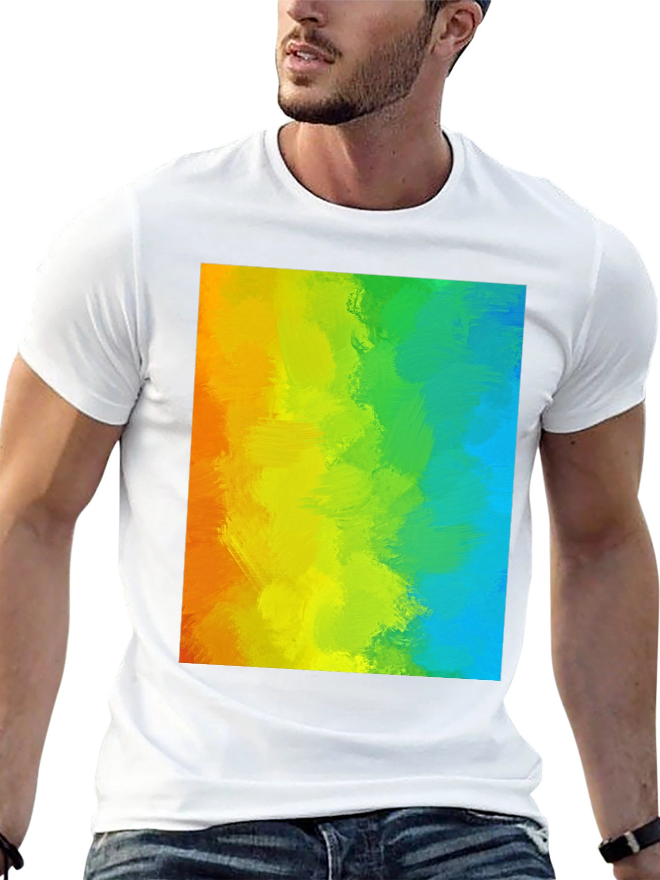 Rainbow Brushstroke Graphic Tee - Mens Black T-Shirt
