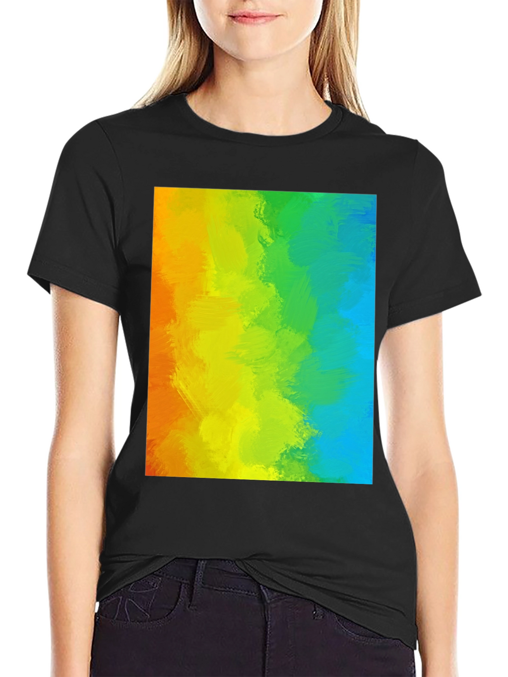 Rainbow Brushstroke Graphic Tee - Mens Black T-Shirt