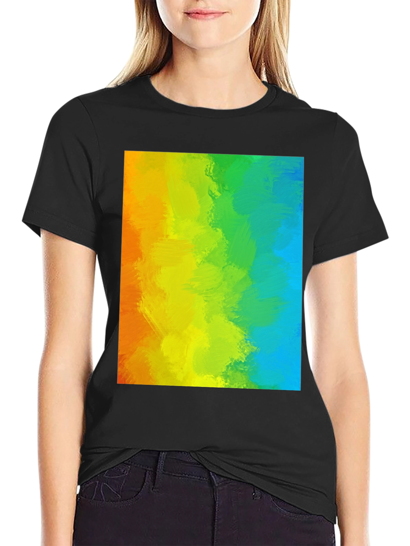Rainbow Brushstroke Graphic Tee - Mens Black T-Shirt