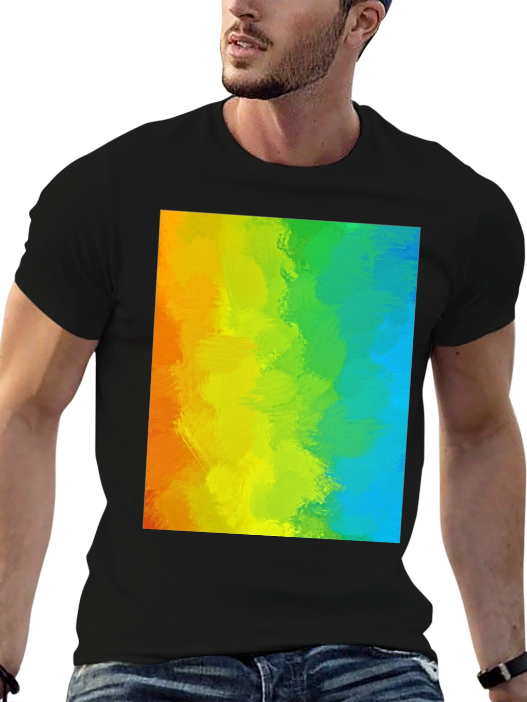 Rainbow Brushstroke Graphic Tee - Mens Black T-Shirt