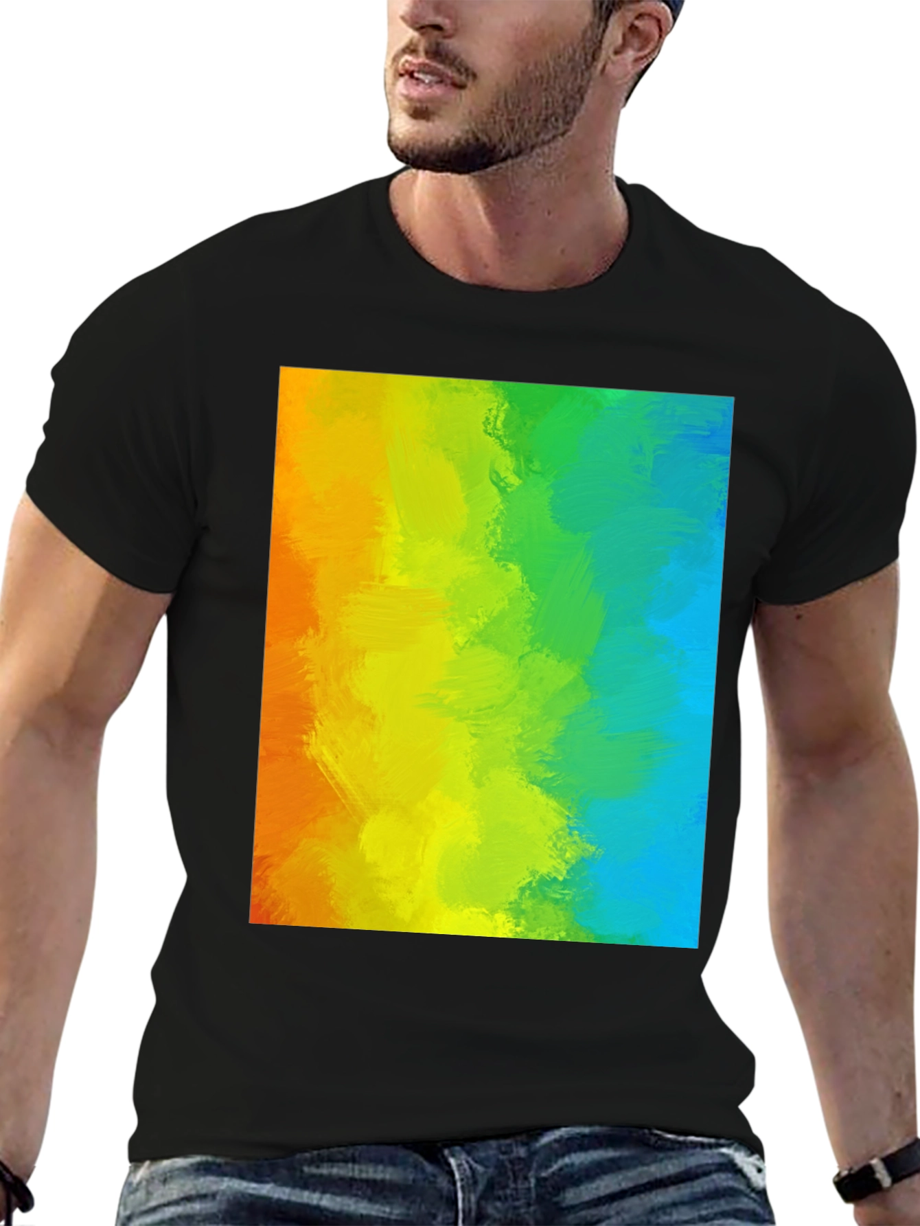 Rainbow Brushstroke Graphic Tee - Mens Black T-Shirt