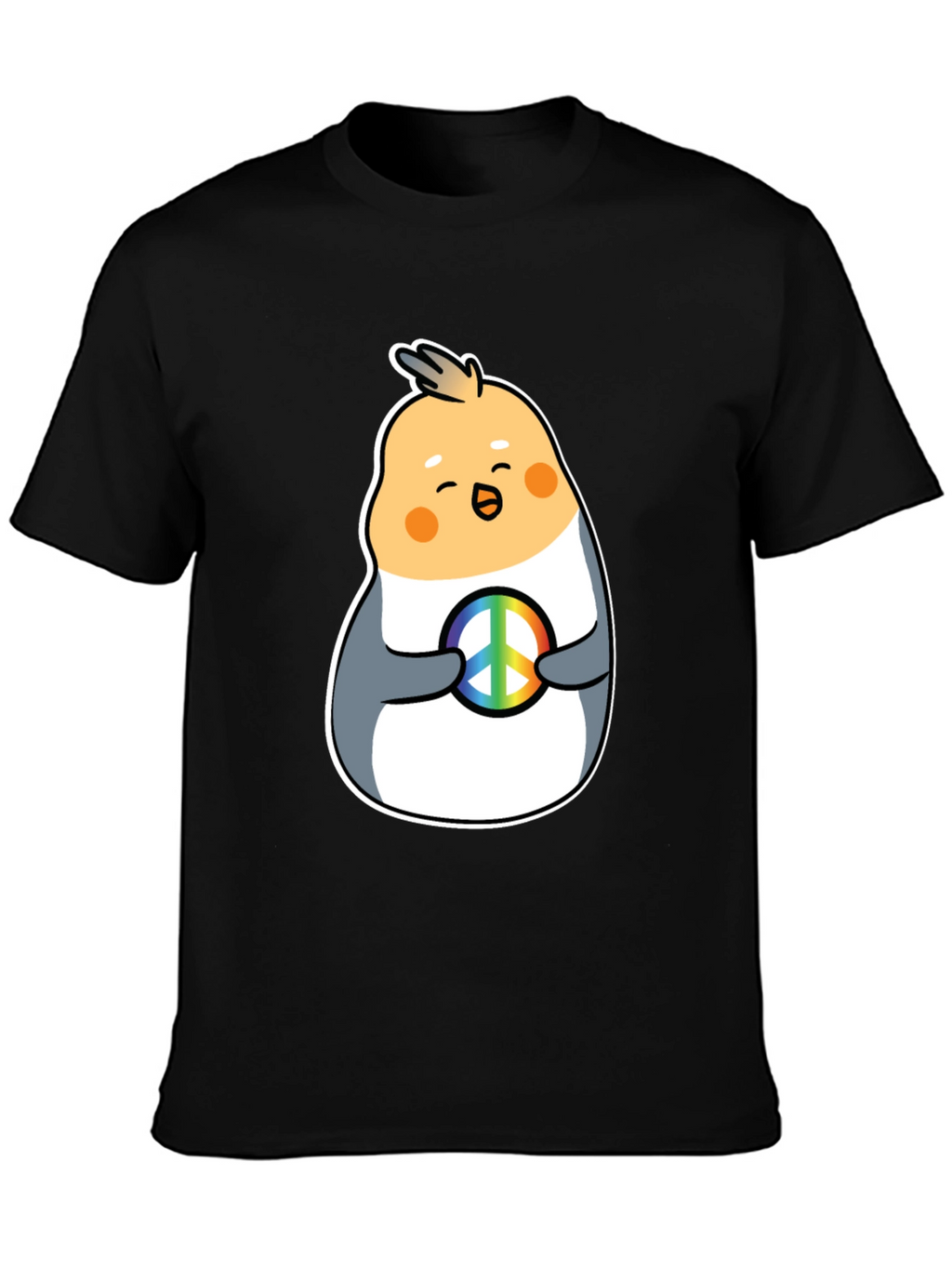 Cockatiel Peace Sign Graphic Tee - Black Cotton Blend