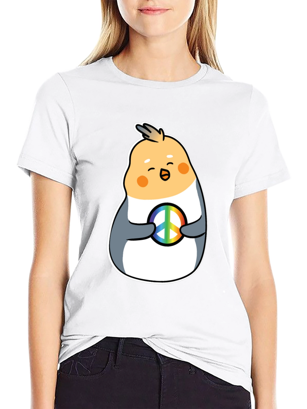 Cockatiel Peace Sign Graphic Tee - Black Cotton Blend
