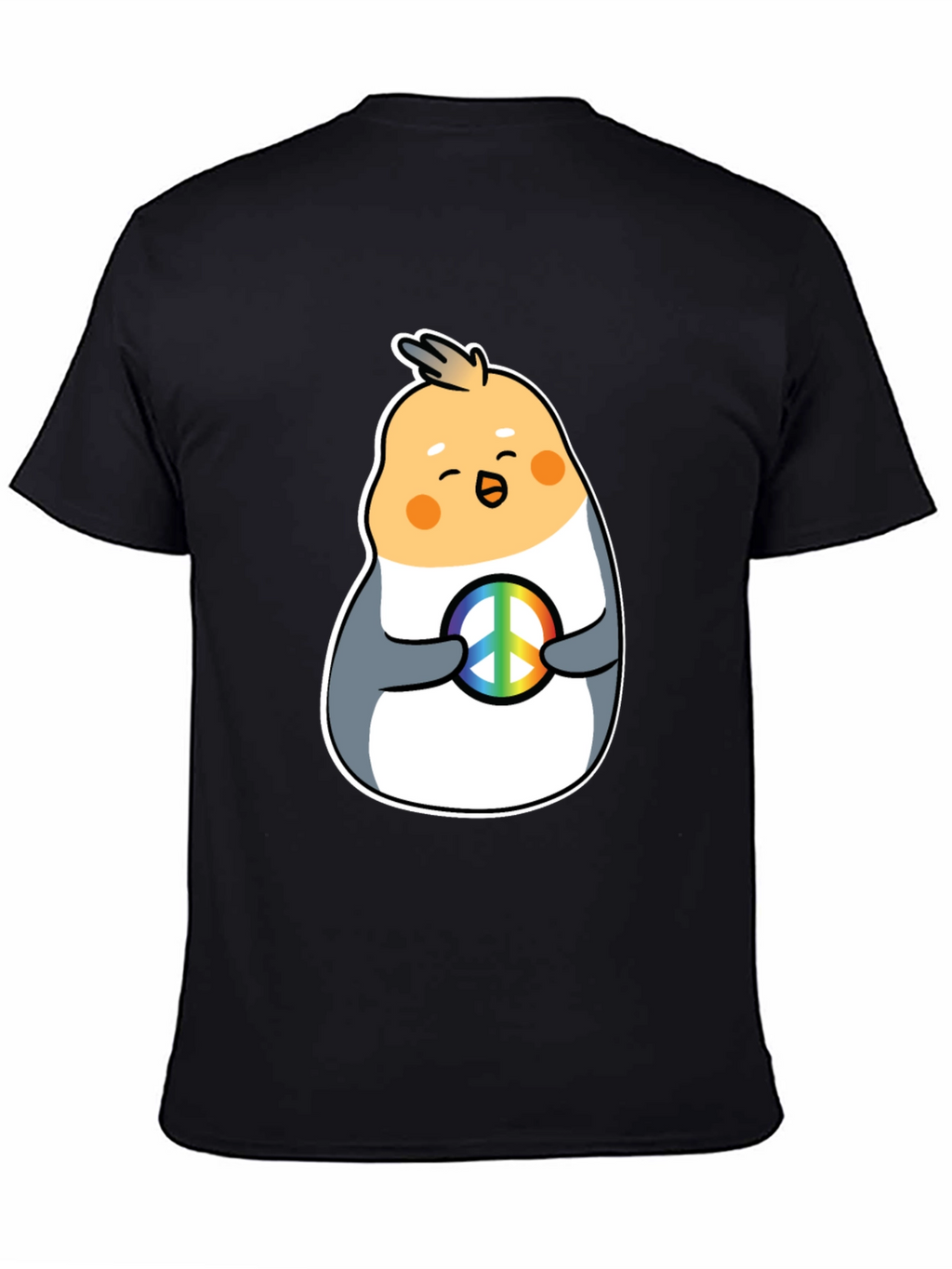 Cockatiel Peace Sign Graphic Tee - Black Cotton Blend