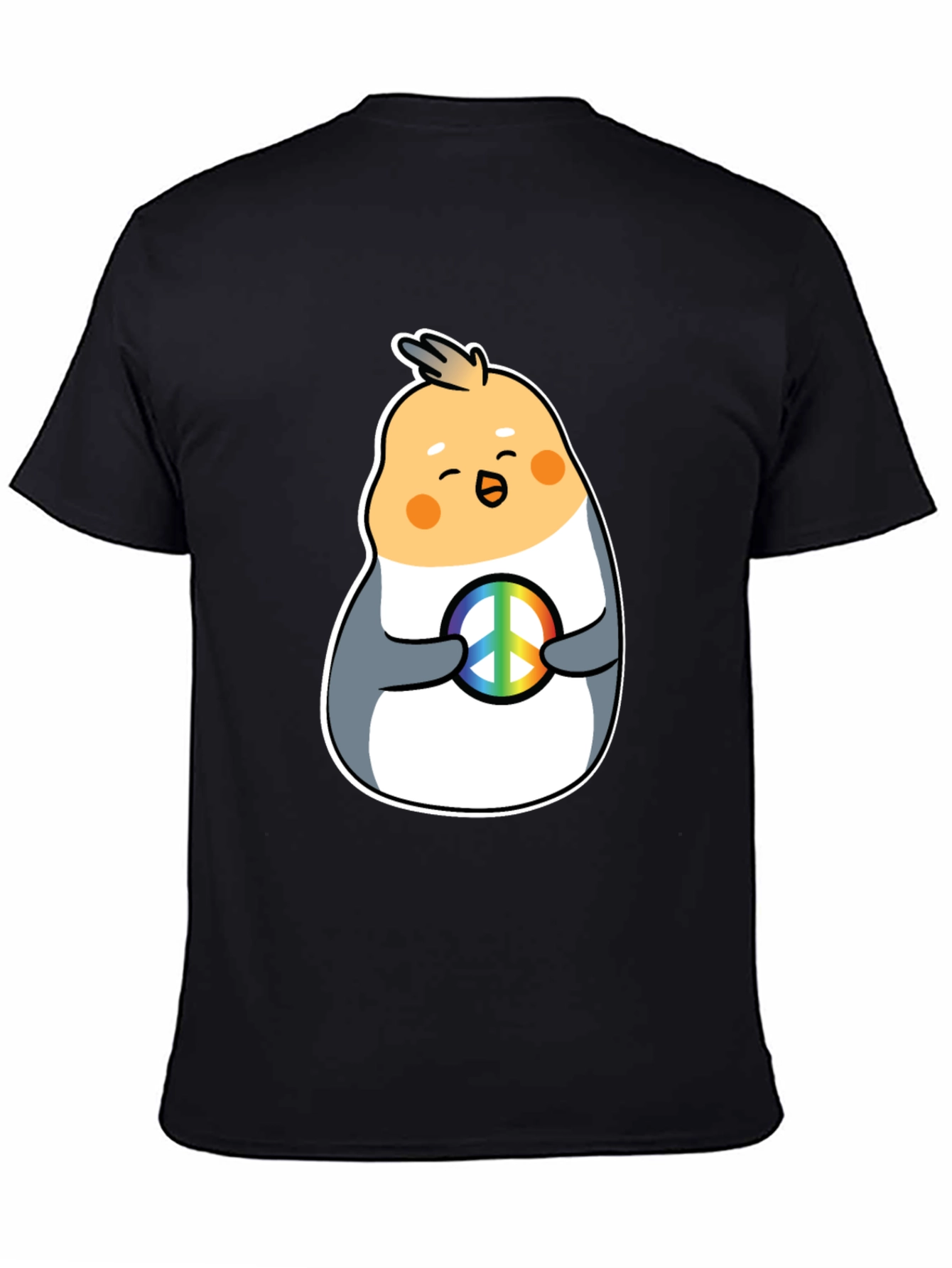 Cockatiel Peace Sign Graphic Tee - Black Cotton Blend