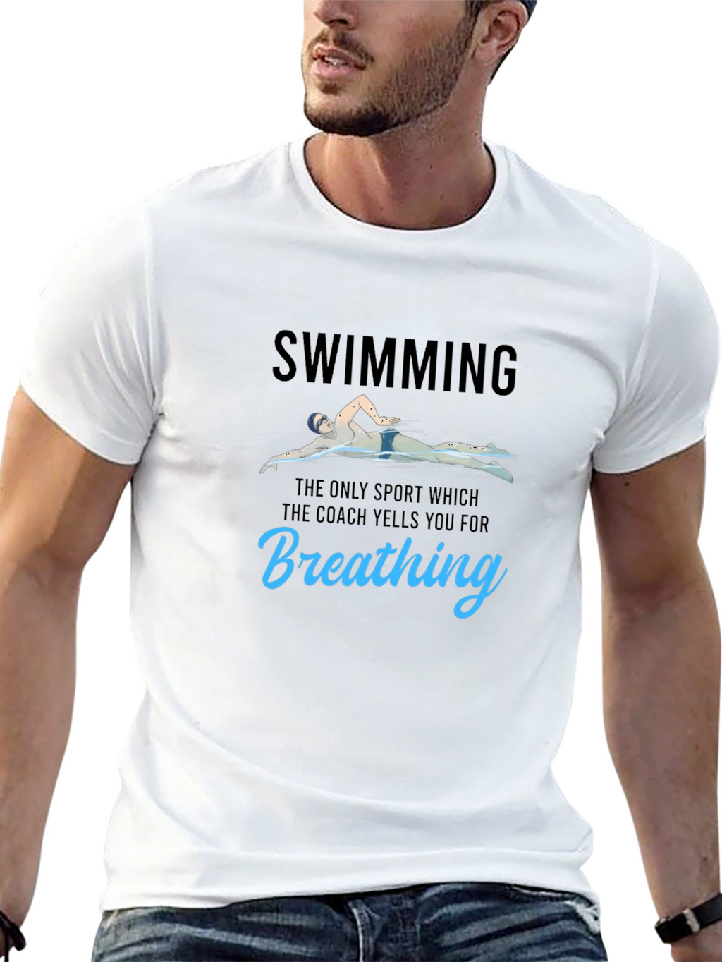 Funny Swimming T-Shirt - Breathing Pun Tee