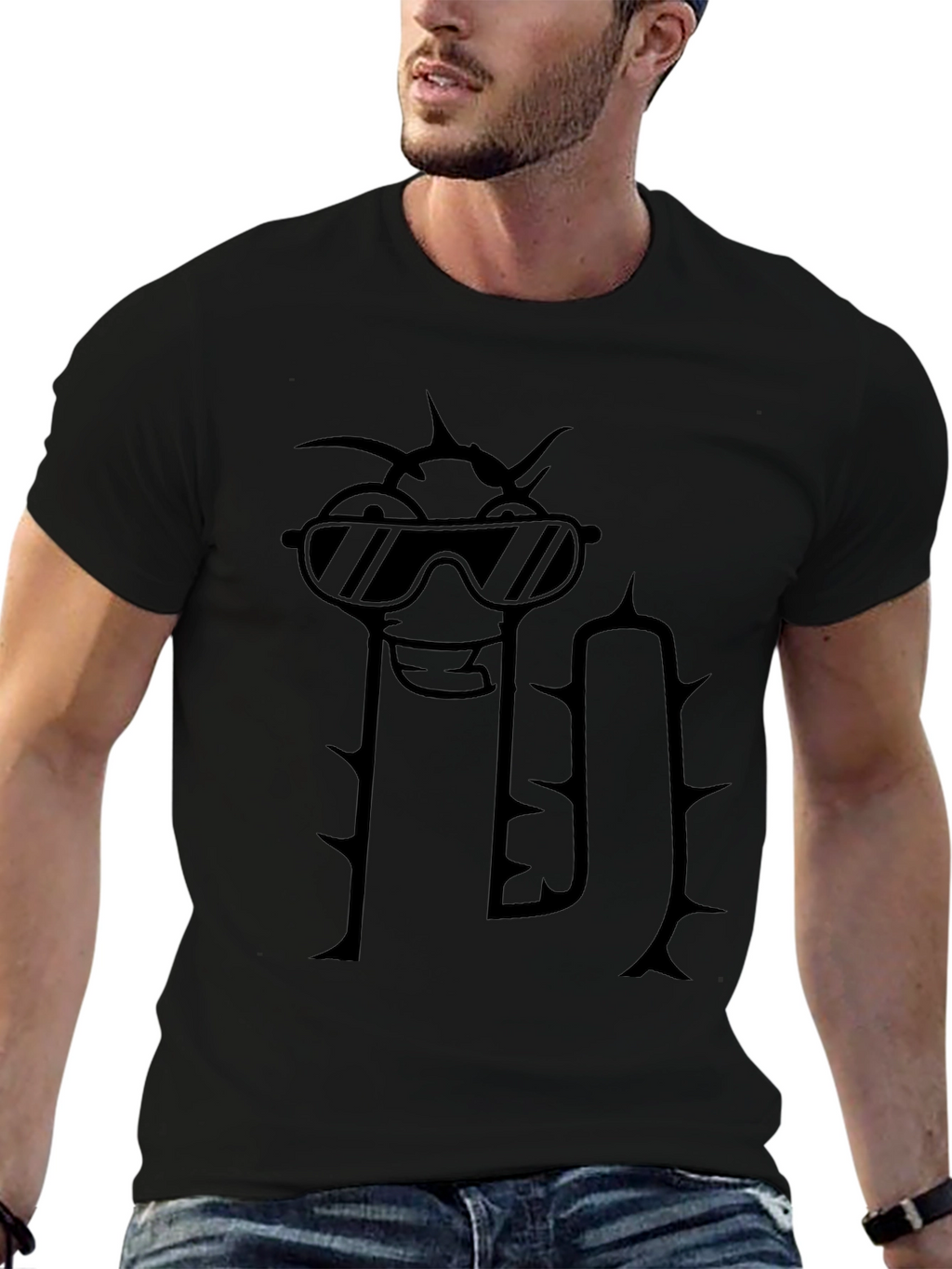 Cool Cactus Graphic Tee - Black Cotton T-Shirt