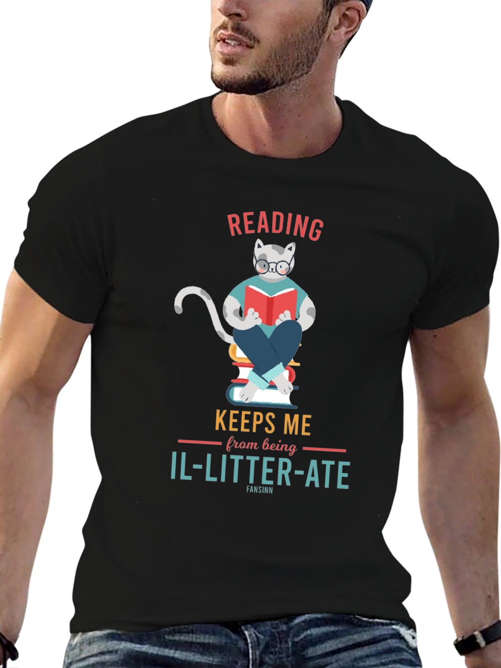 Reading Cat Graphic T-Shirt - Il-Litter-Ate Pun Tee